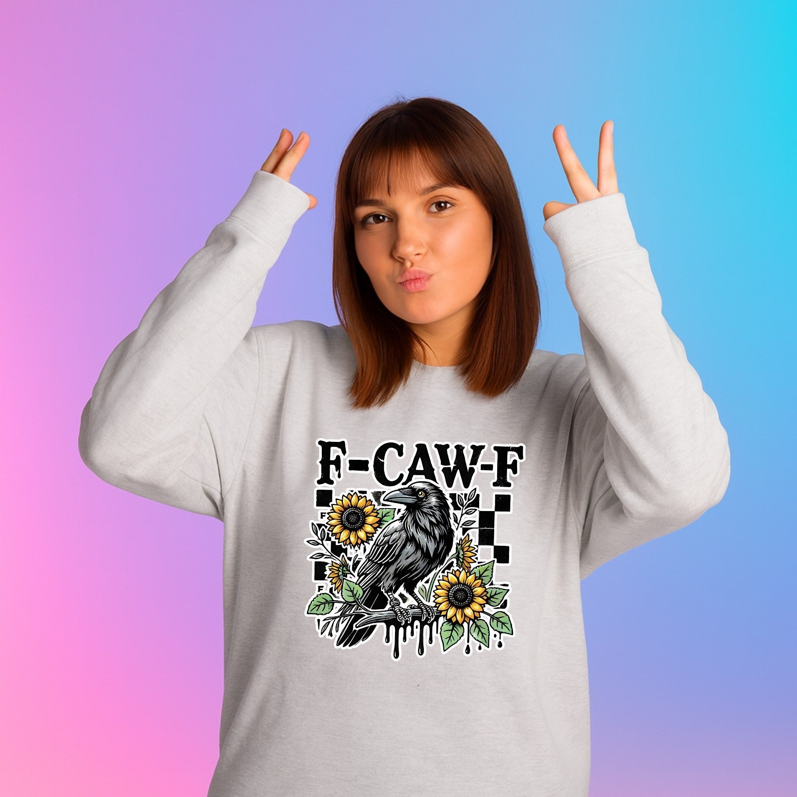 F-CAW-F Sarcastic Chicken Sweatshirt Printed Funny Gothic Gift Crew Neck Jumper