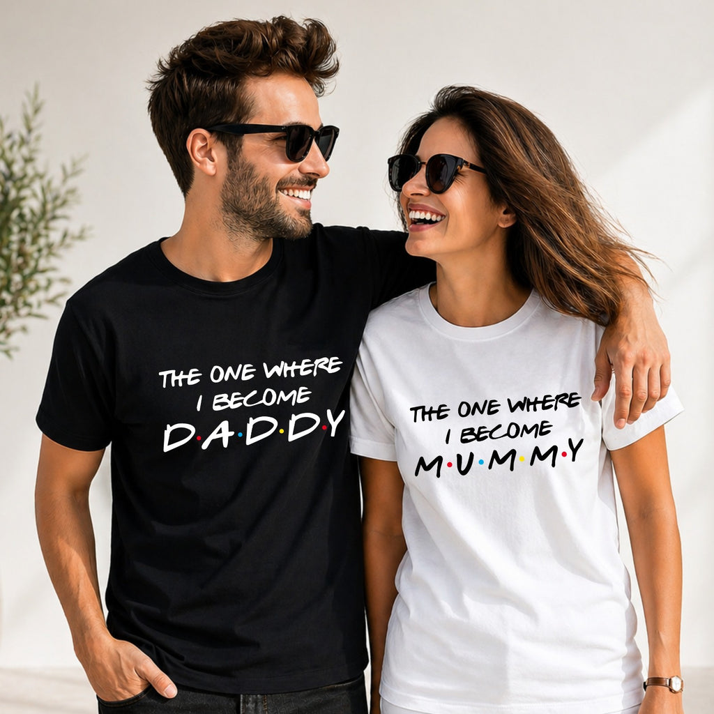 The One Where I Become Mummy Daddy T-Shirt Women Mommy Mom To Be Dad Gift Tee