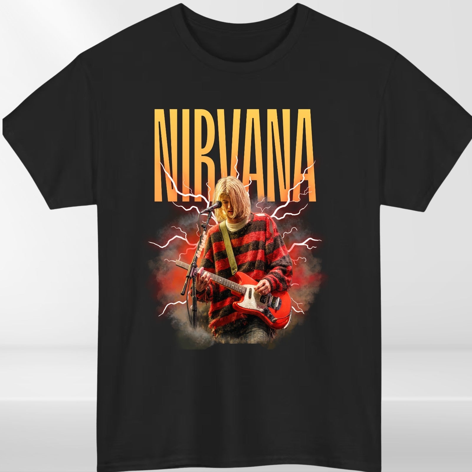 Nirvana T Shirt Kurt Cobain Guitar Grunge Rock Band Tee Unisex