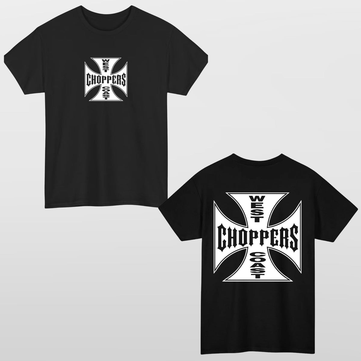 West Coast Choppers Cross Logo T Shirt Front Back Print Biker Graphic Tee
