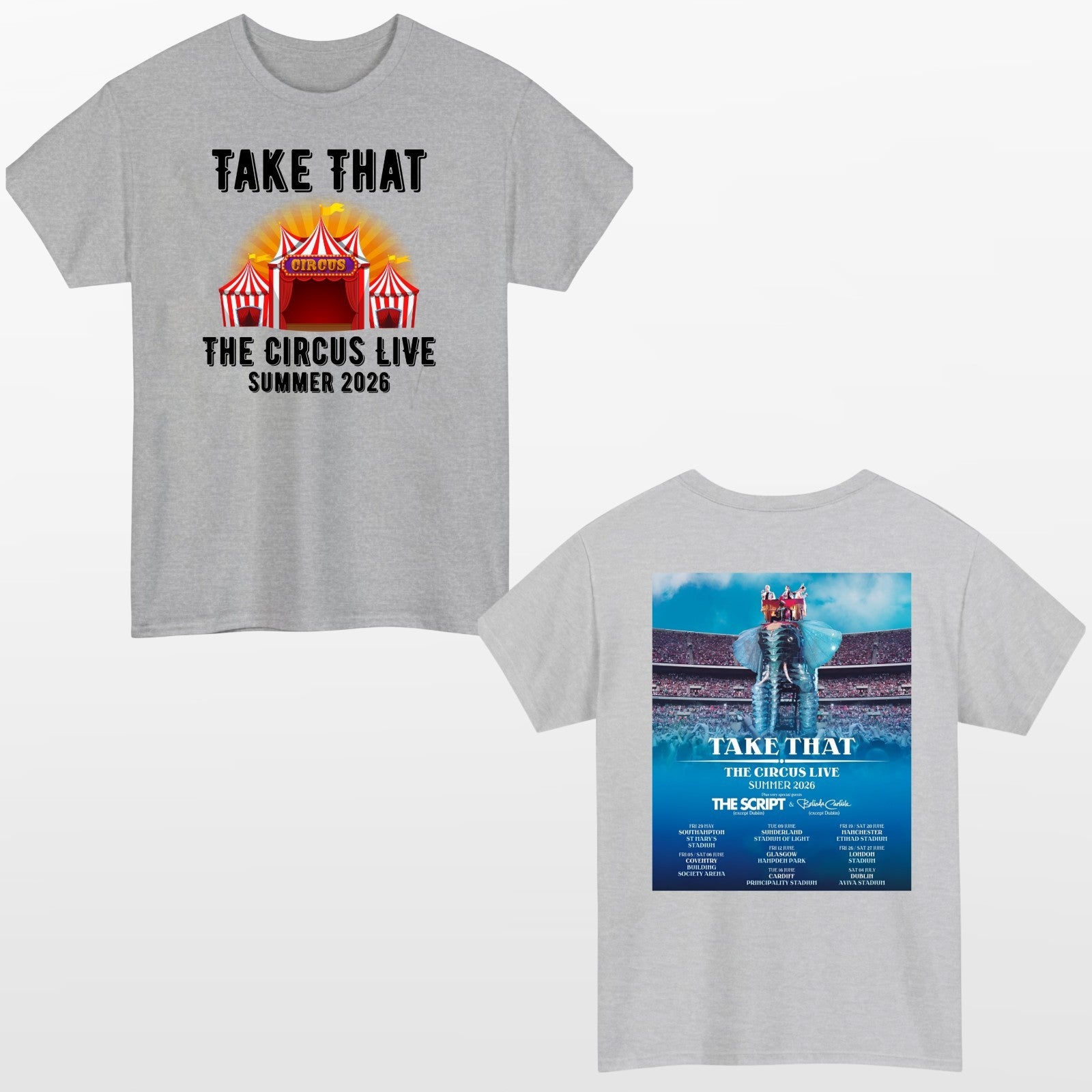 Take That The Circus Live Summer 2026 T-Shirt Double Sided Concert Merch