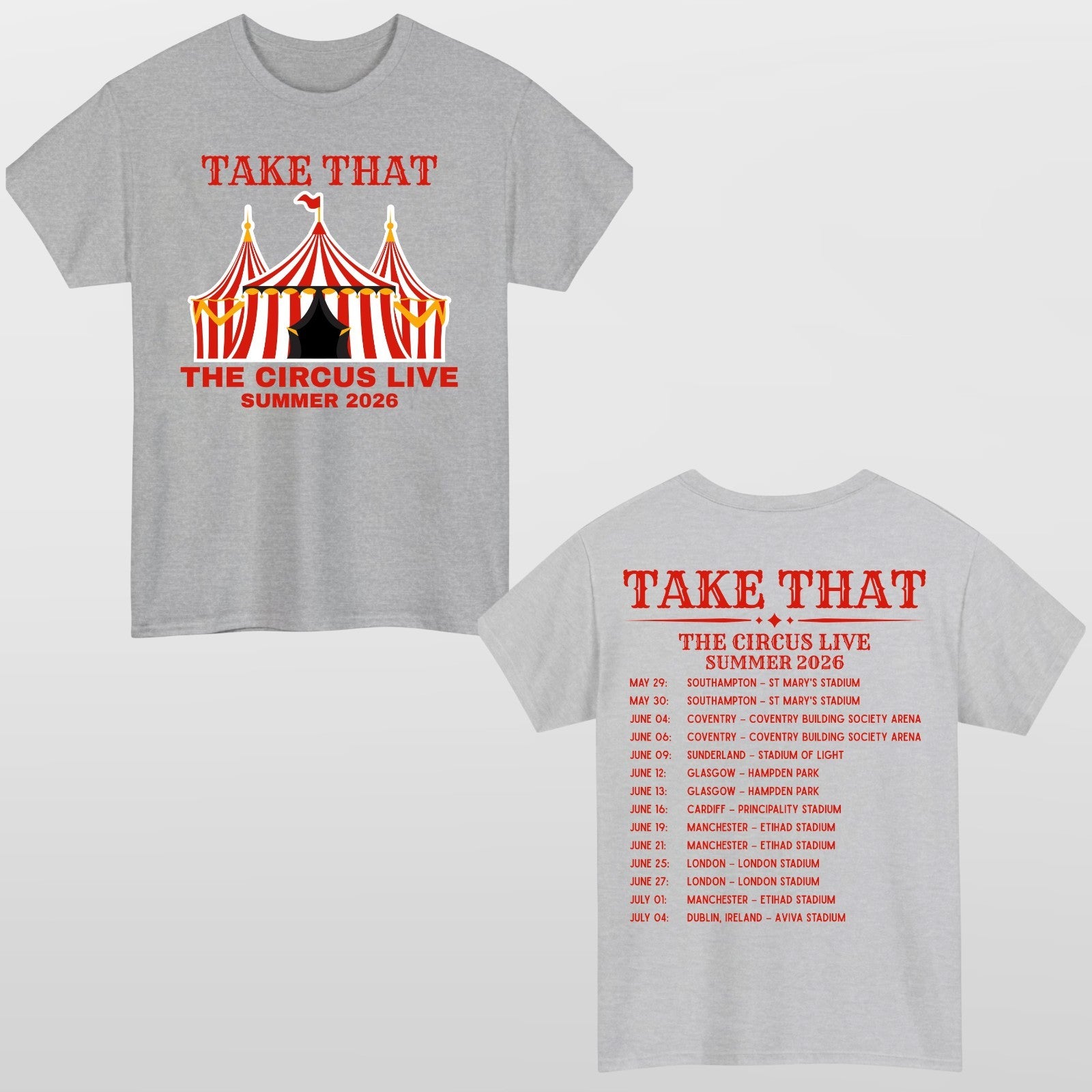 Take That The Circus Live Tour 2026 Inspired 2 Sided Unisex Music Fan T-Shirt