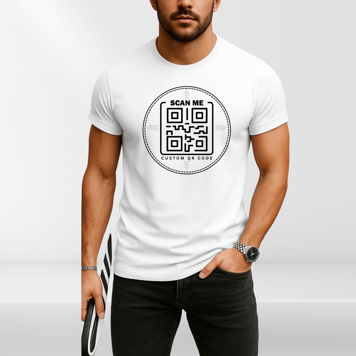 Personalised QR Code Scan Me T-Shirt Custom Interactive Social Media Link Top