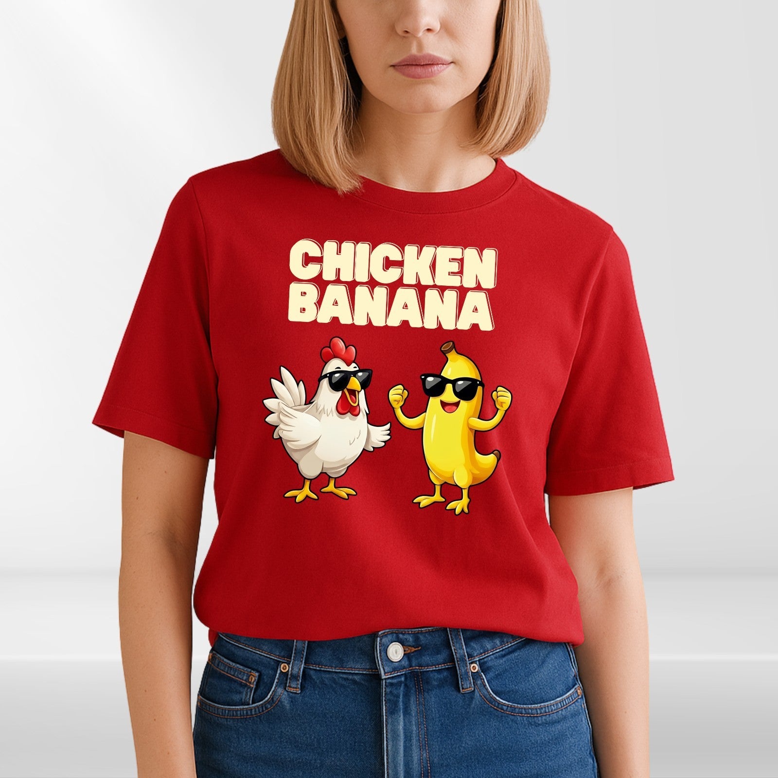 Funny Dancing Chicken Banana T-Shirt Graphic Meme Cartoon Unisex Casual Tee