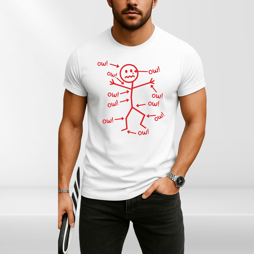 Funny Stick Figure 'Ow' T-Shirt Sarcastic Pain Humor Graphic T Shirt Unisex Tee