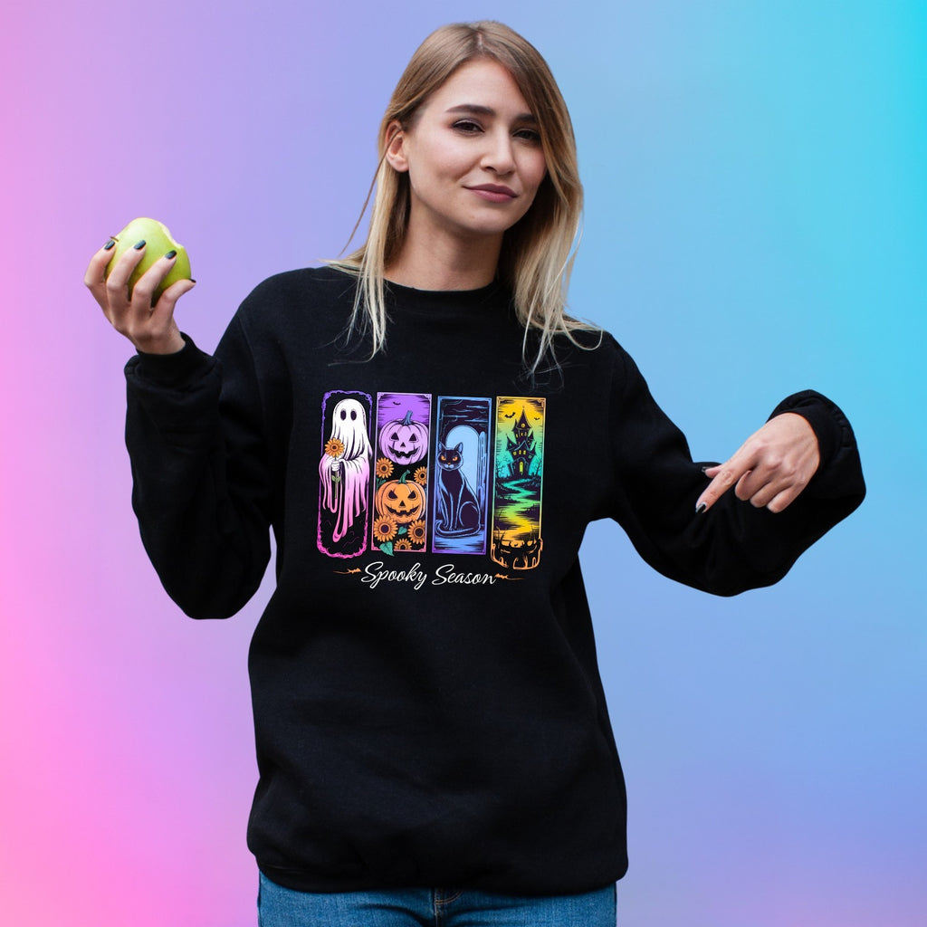 Spooky Season Jumper | Cute Halloween Sweatshirt | Ghost Pumpkin Cat Design | Au