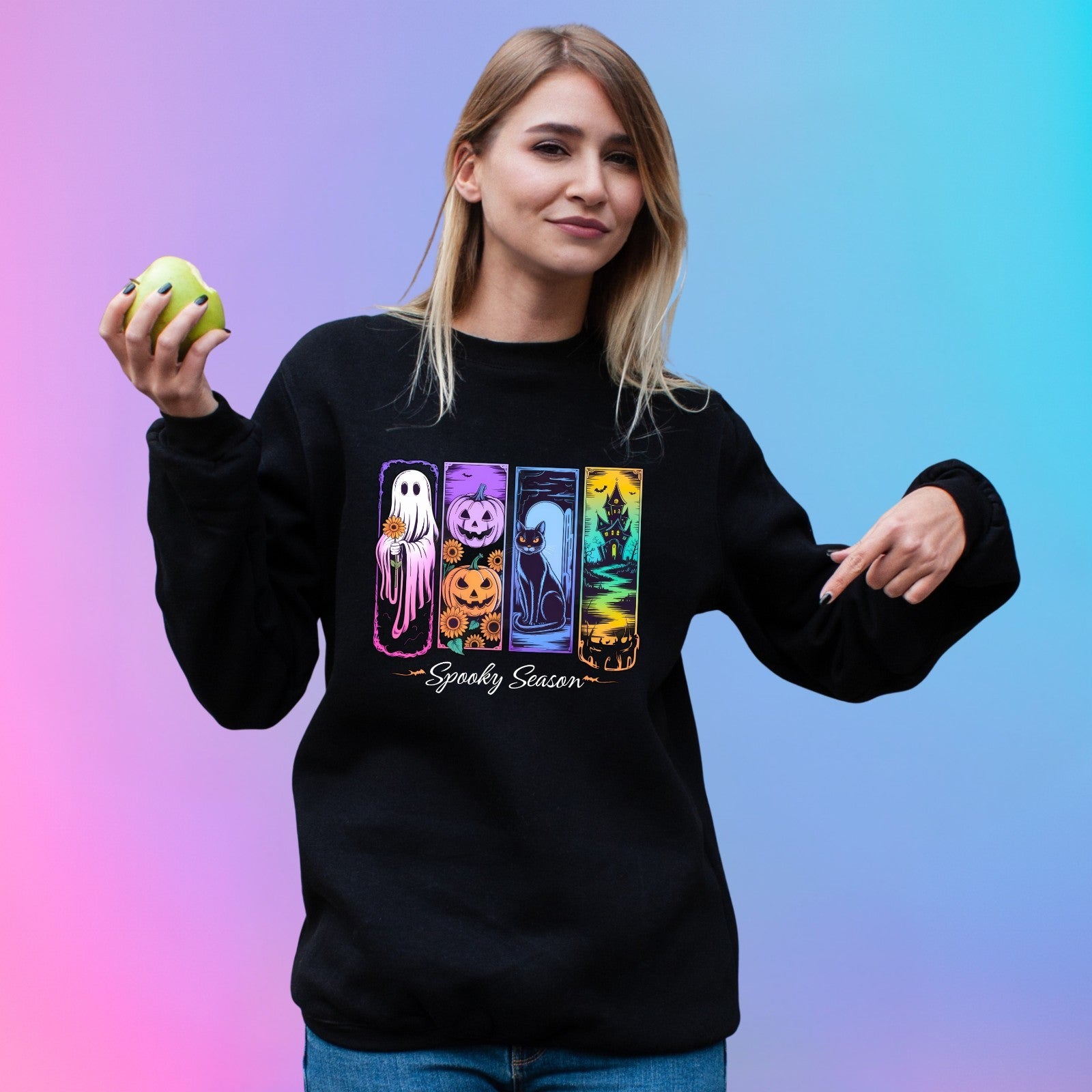 Spooky Season Jumper | Cute Halloween Sweatshirt | Ghost Pumpkin Cat Design | Au