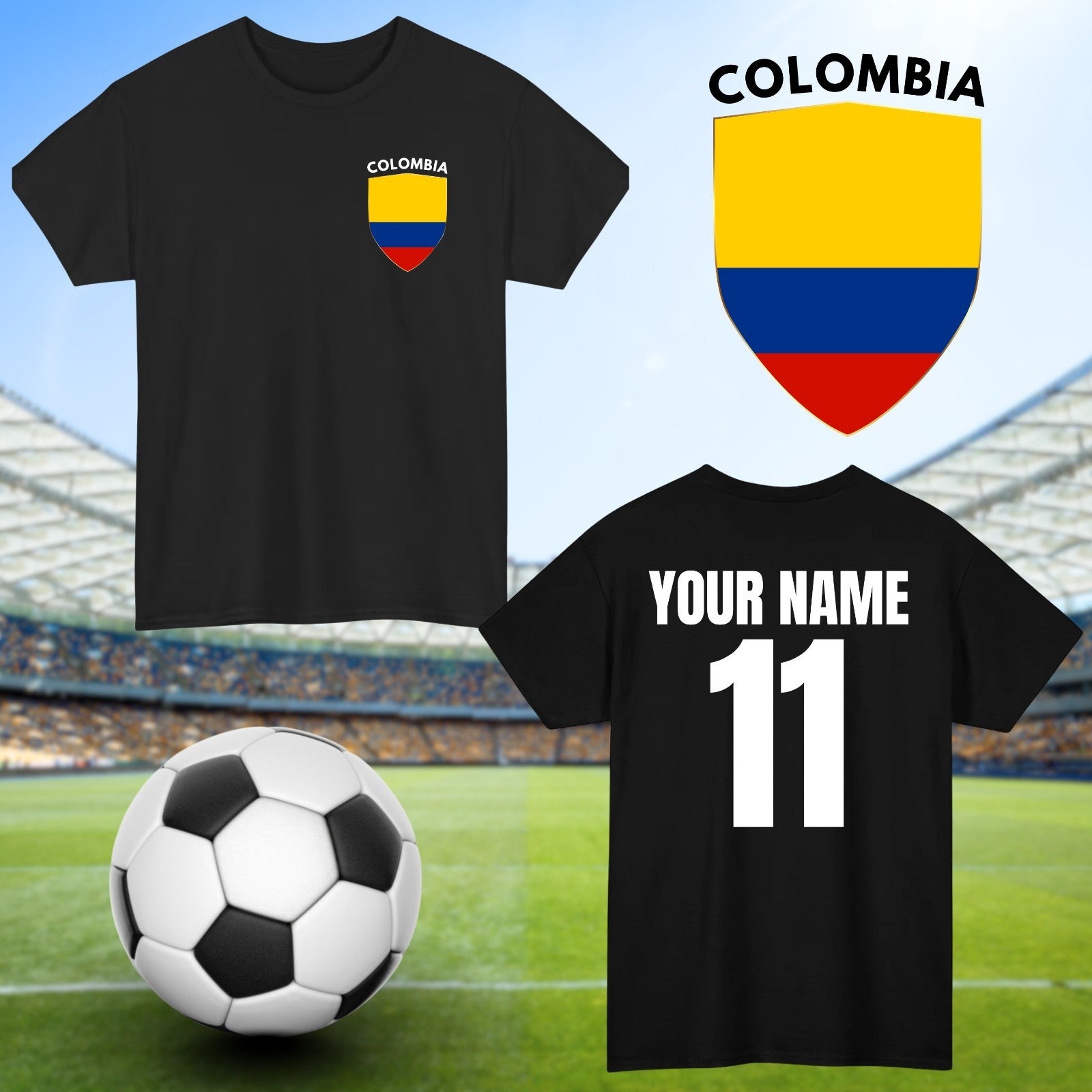 Personalised Colombia Football T-Shirt Custom Name And Number Sports Lover To