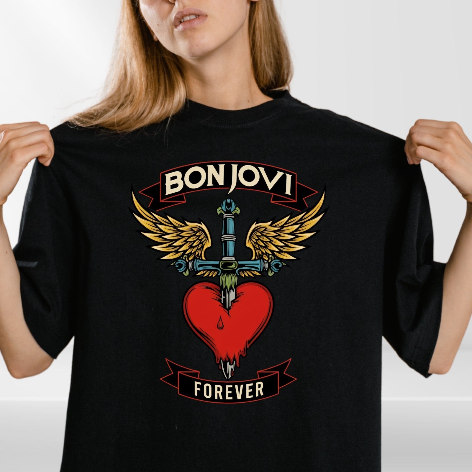 Bon Jovi Forever Inspired T-Shirt Band Merch Heart – Vintage Rock Band Concert