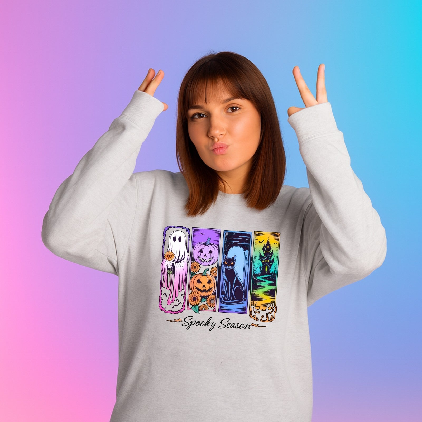 Spooky Season Jumper | Cute Halloween Sweatshirt | Ghost Pumpkin Cat Design | Au