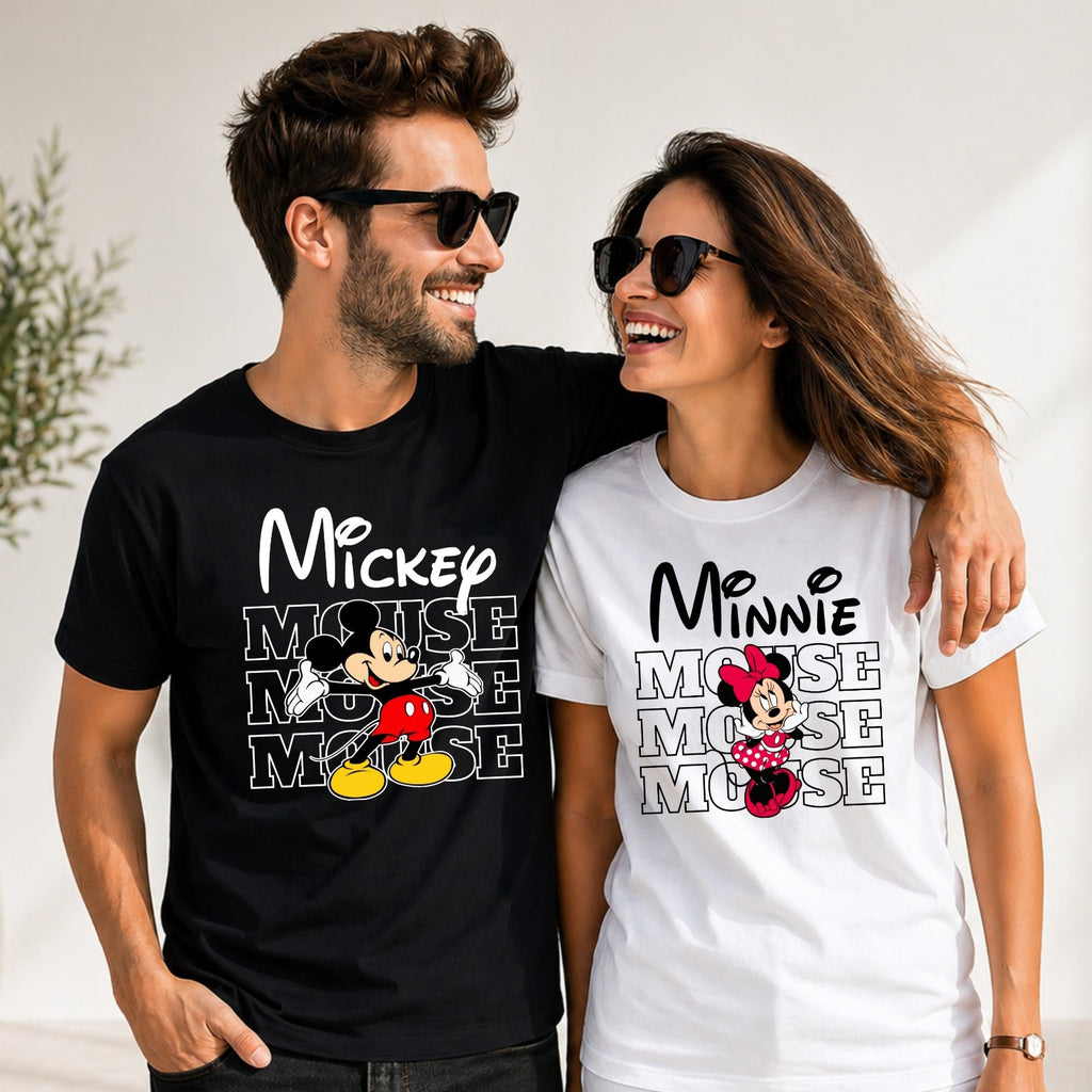 Mickey Minnie Couple Matching T-shirt Mouse Disney Trip Family Unisex Kids Tee