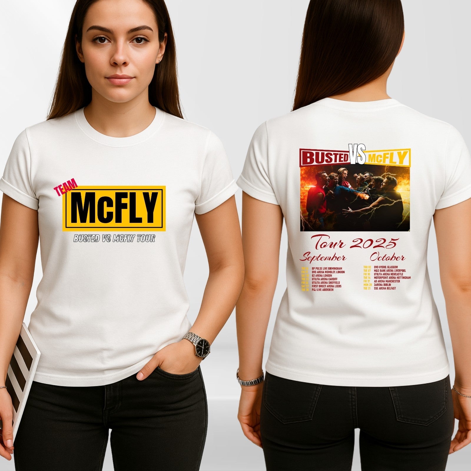 McFly vs Busted Tour 2025 T-Shirt Team McFly Band Front & Back Concert Gift Top