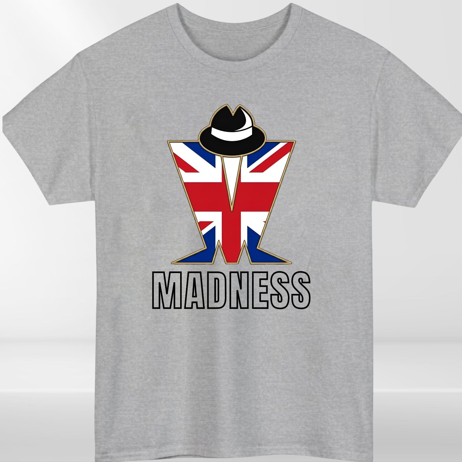 Madness Band T-Shirt Union Jack Flag Graphic Tee Retro Music Concert Top