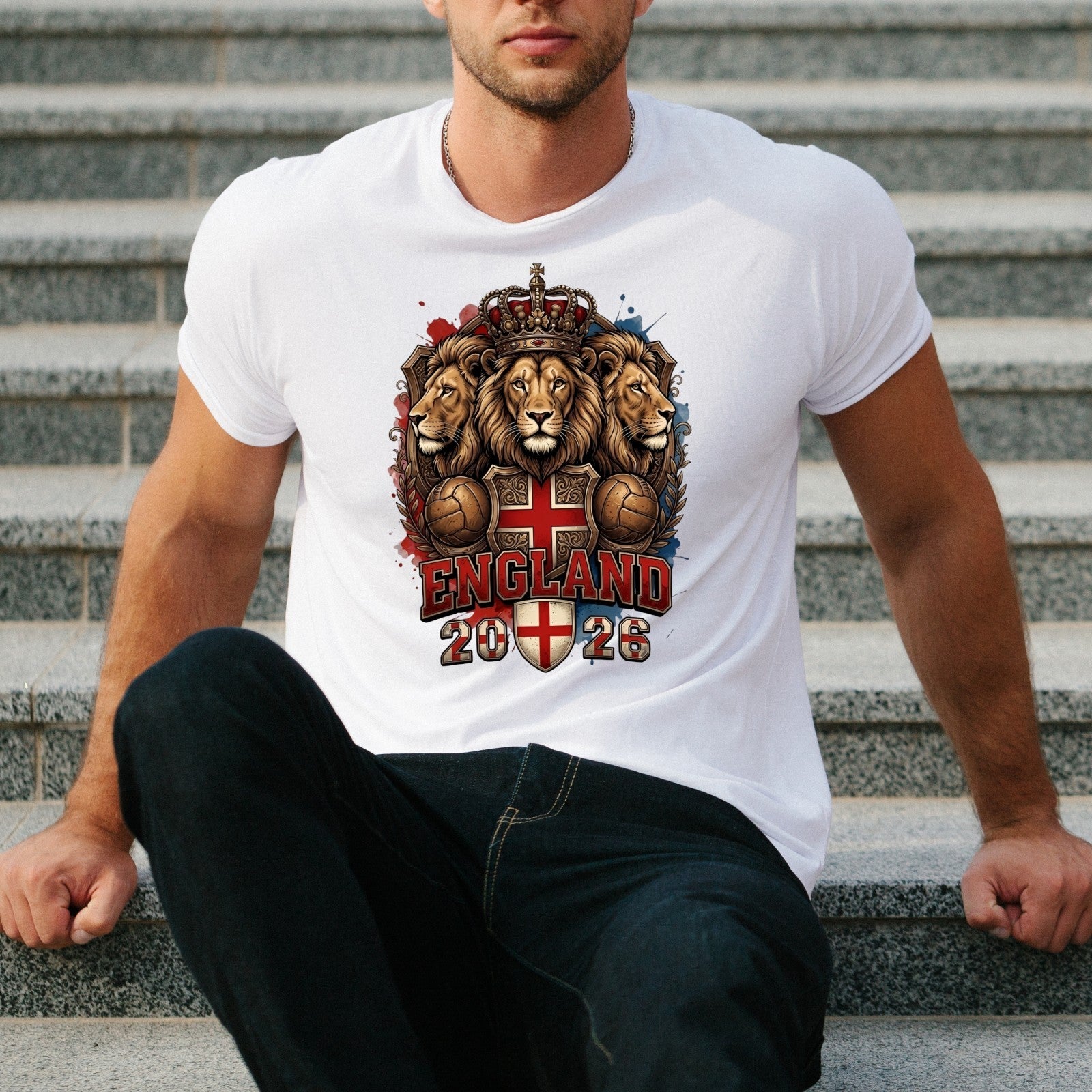 England 2026 Three Lions Inspired T Shirt Football Fan Graphic Gift Tee UK