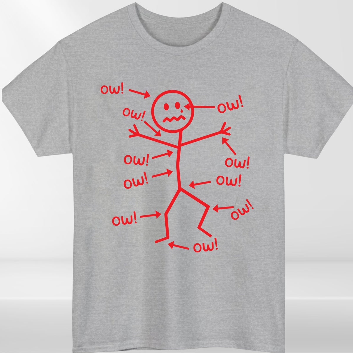Funny Stick Figure 'Ow' T-Shirt Sarcastic Pain Humor Graphic T Shirt Unisex Tee