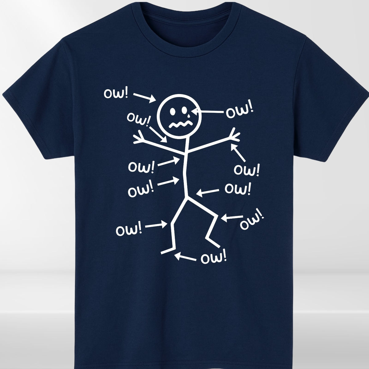 Funny Stick Figure 'Ow' T-Shirt Sarcastic Pain Humor Graphic T Shirt Unisex Tee
