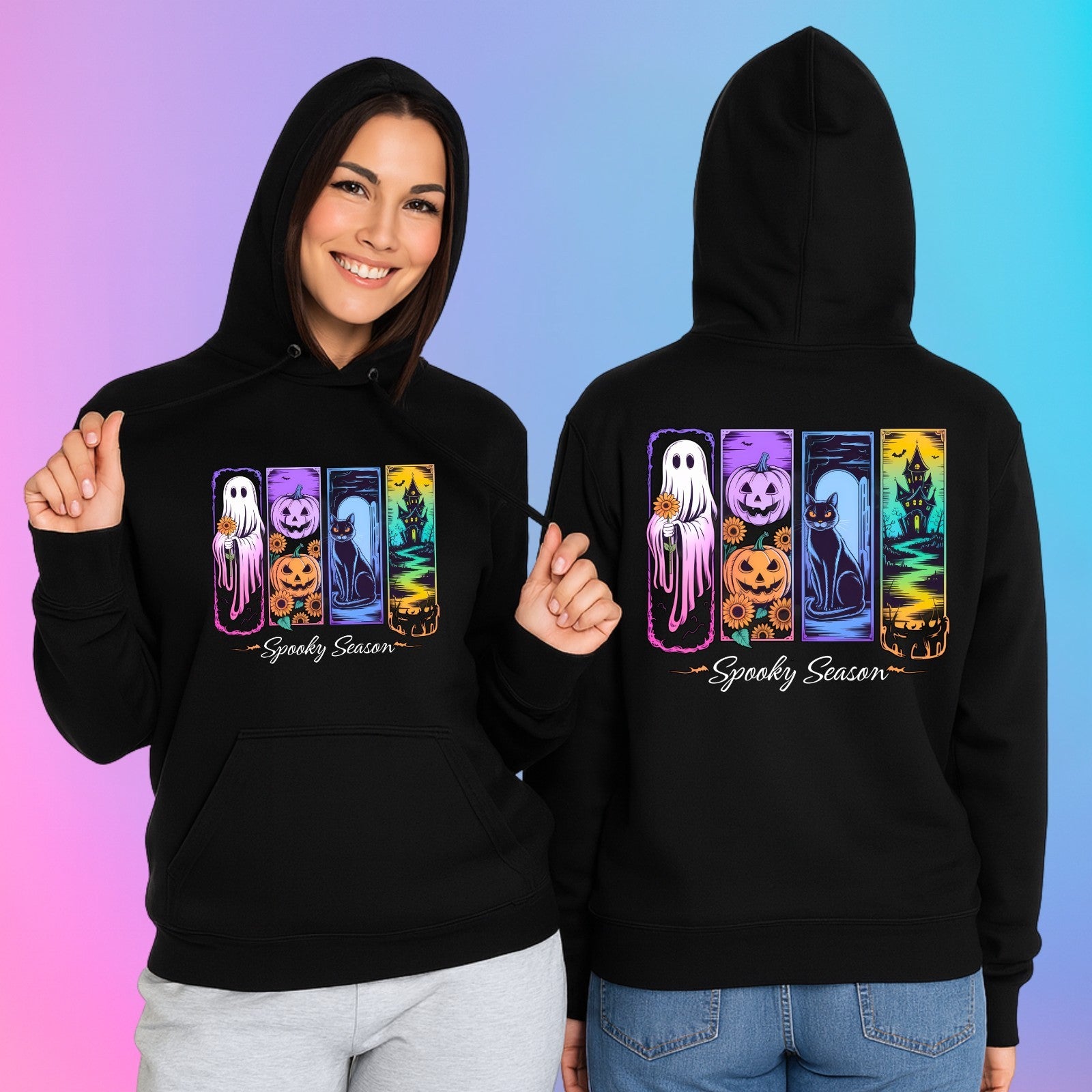 Spooky Season Hoodie | Halloween Ghost & Pumpkin Design | Cute Spooky Sweatshirt