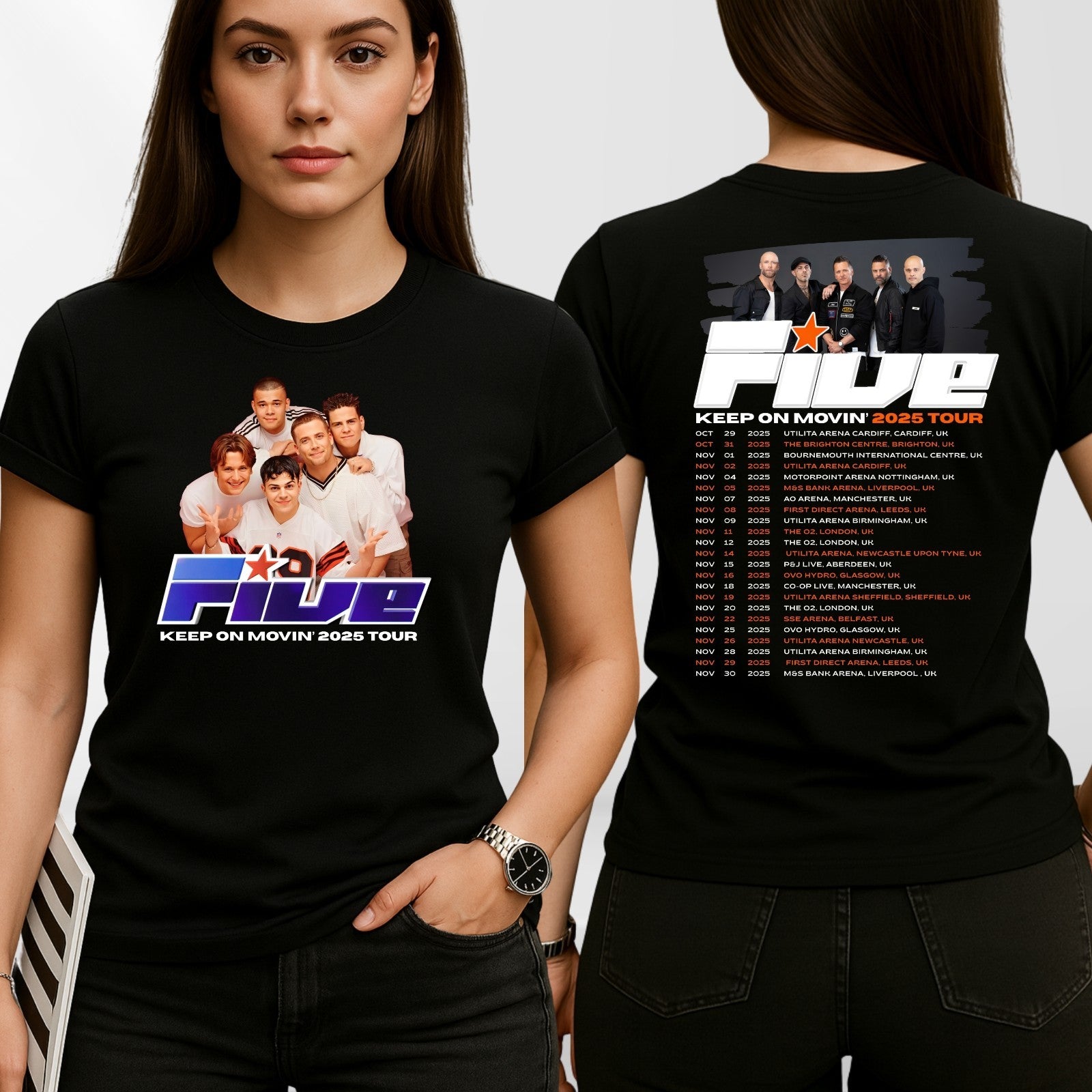 Five Band Concert T-Shirt Keep On Moving 2025 Tour t tshirt Retro Pop Gift Top