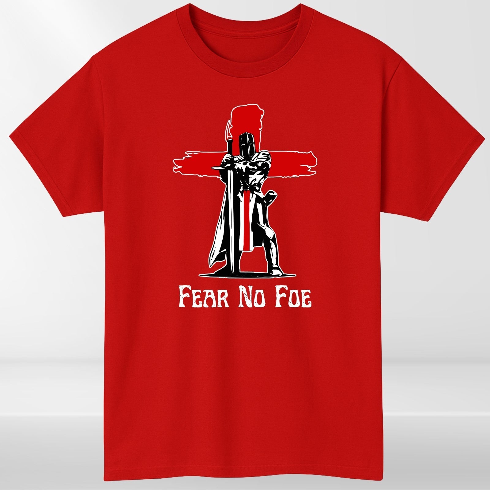 Fear No Foe Knight England Cross T-Shirt White Cotton Unisex Patriotic Top