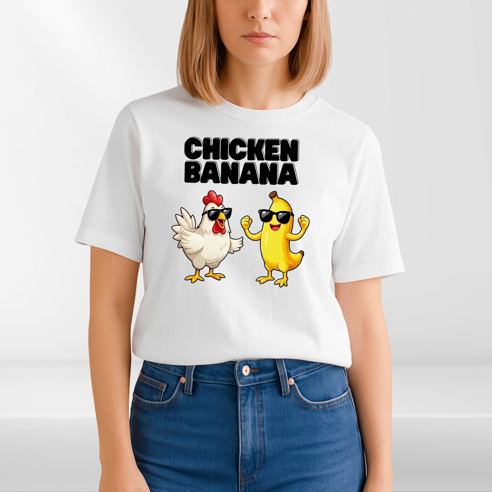 Funny Dancing Chicken Banana T-Shirt Graphic Meme Cartoon Unisex Casual Tee