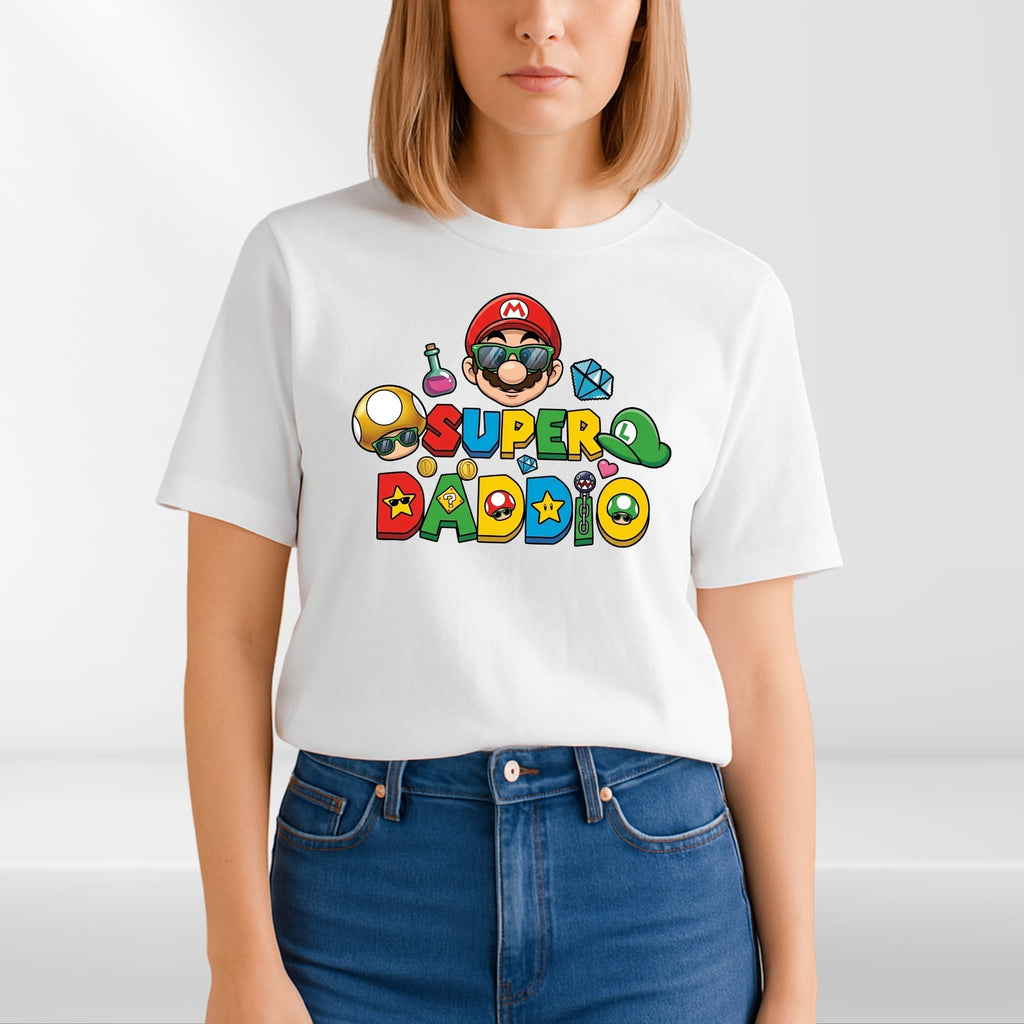 Super Mario Daddio Inspired T Shirt Funny Gaming Dad Unisex Gift Tee Top