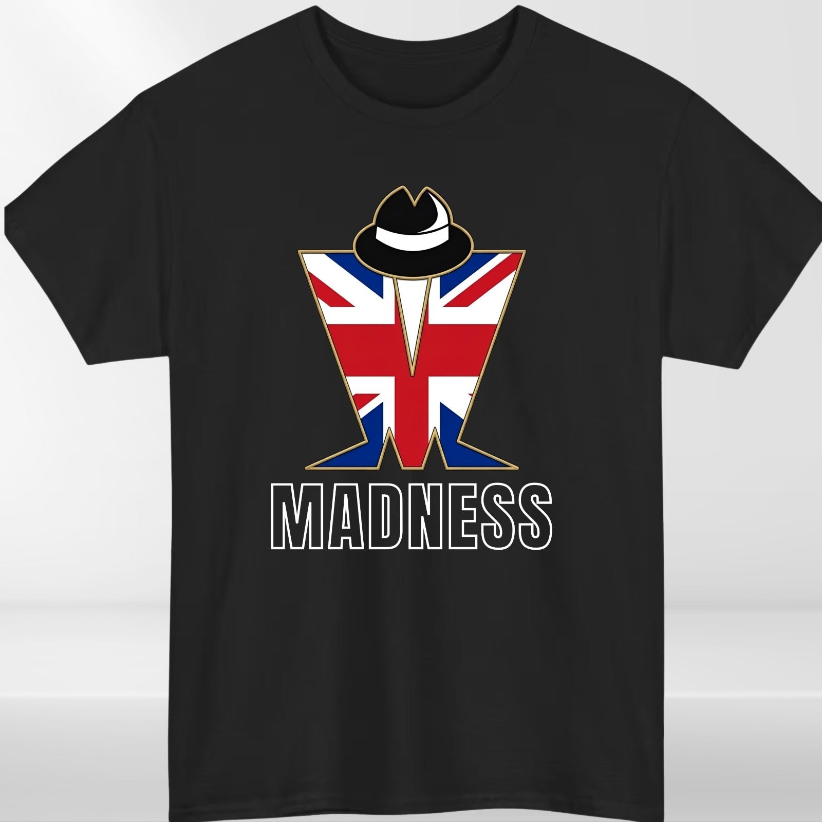 Madness Band T-Shirt Union Jack Flag Graphic Tee Retro Music Concert Top
