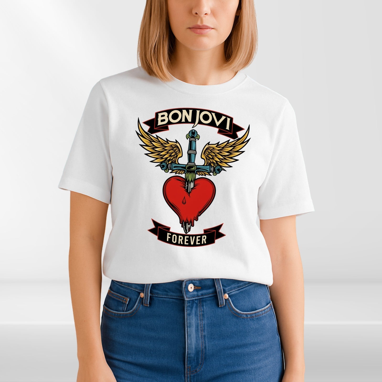 Bon Jovi Forever Inspired T-Shirt Band Merch Heart – Vintage Rock Band Concert