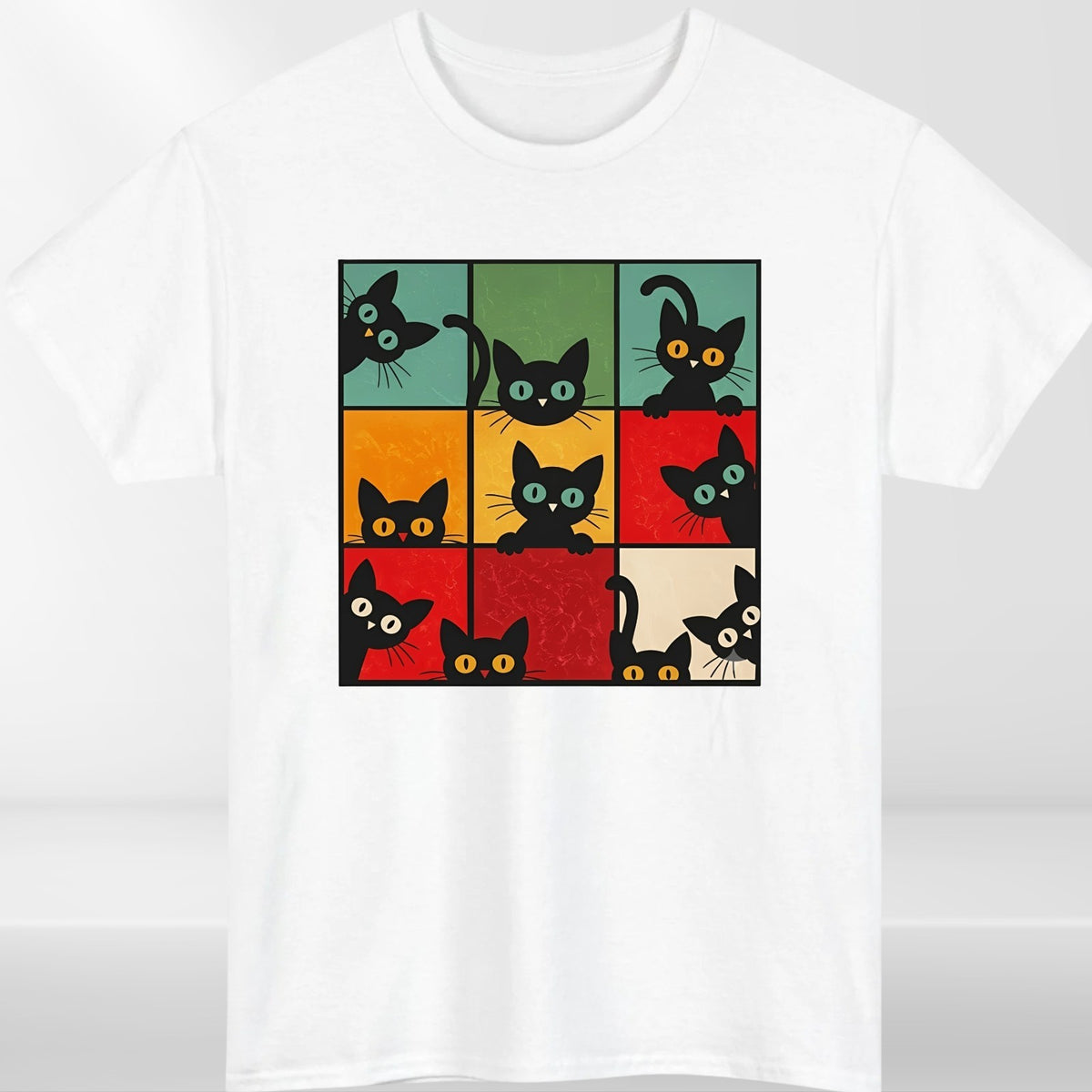 Funny Peeking Cat Grid T Shirt Retro Kitten Graphic Unisex Gift Tee Top
