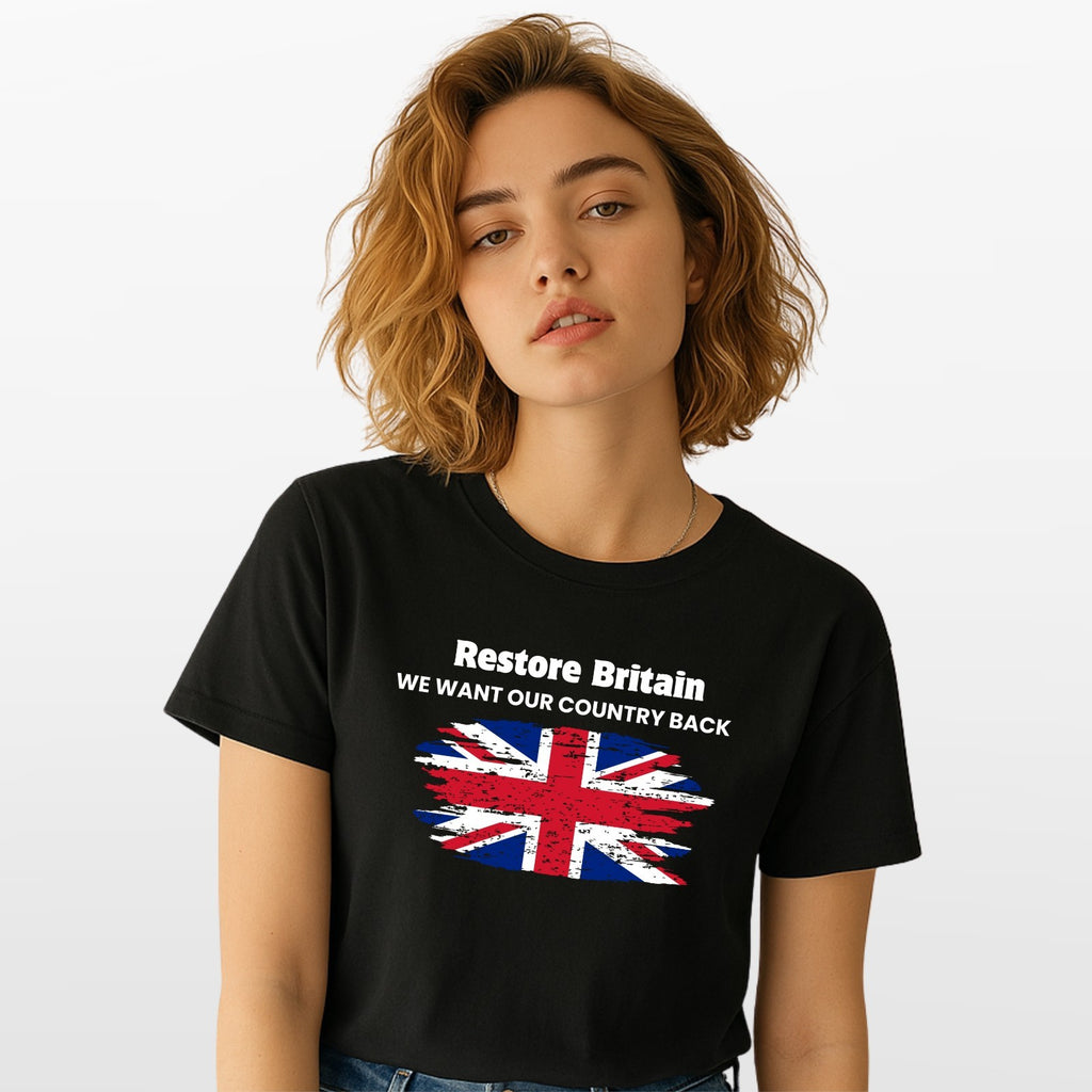 Restore Britain Union Jack T-Shirt - We Want Our Country Back - Unisex Tee