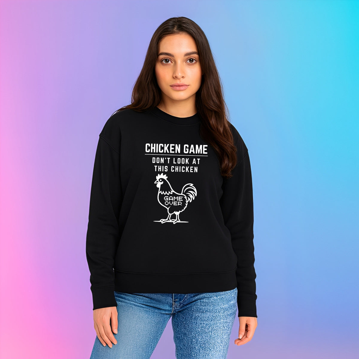 CHICKEN GAME SWEATSHIRT Dont Look Game Over Sweater Funny Novelty Jumper