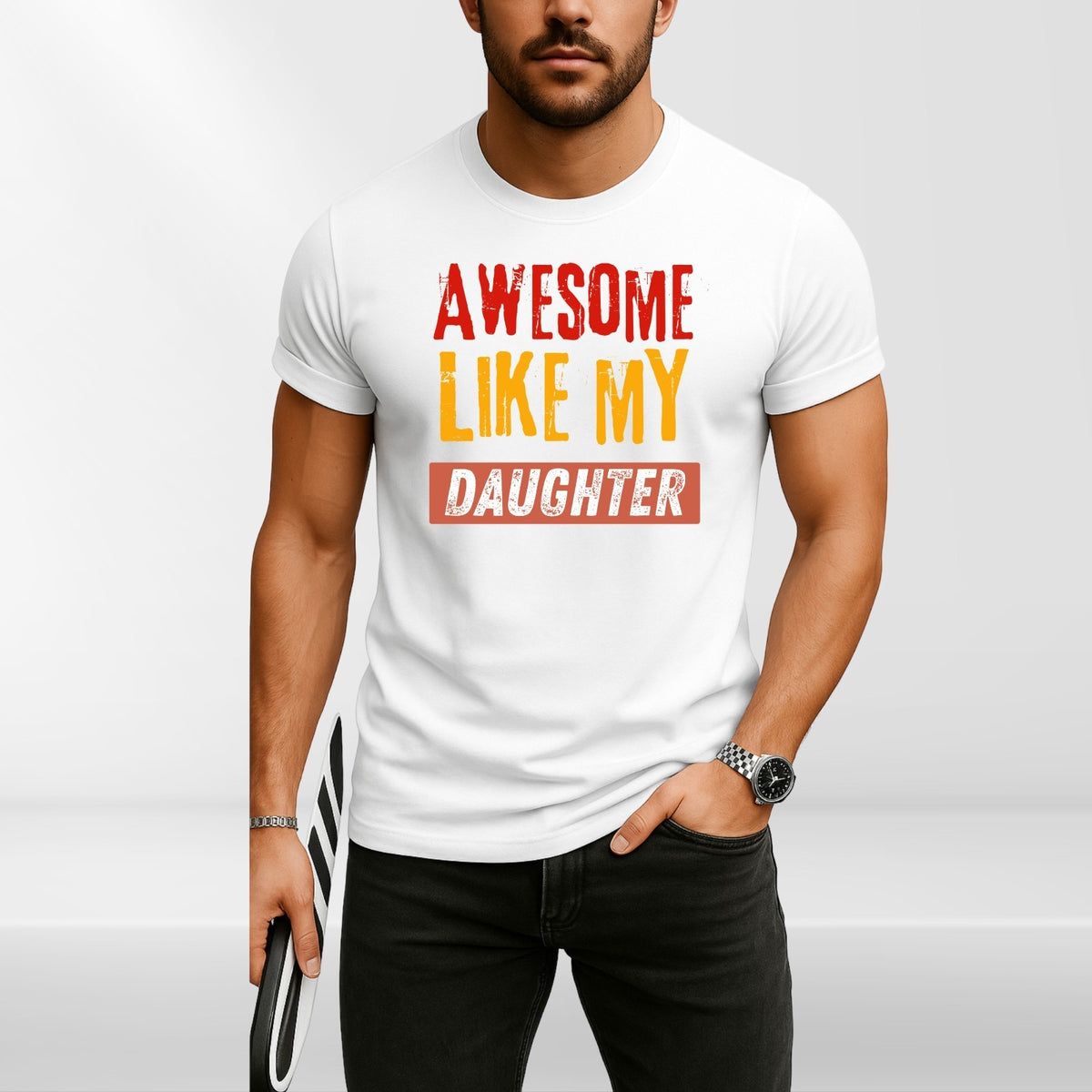 Awesome Like My Daughter T Shirt Funny Dad Gift Unisex Fathers Day Tee Top