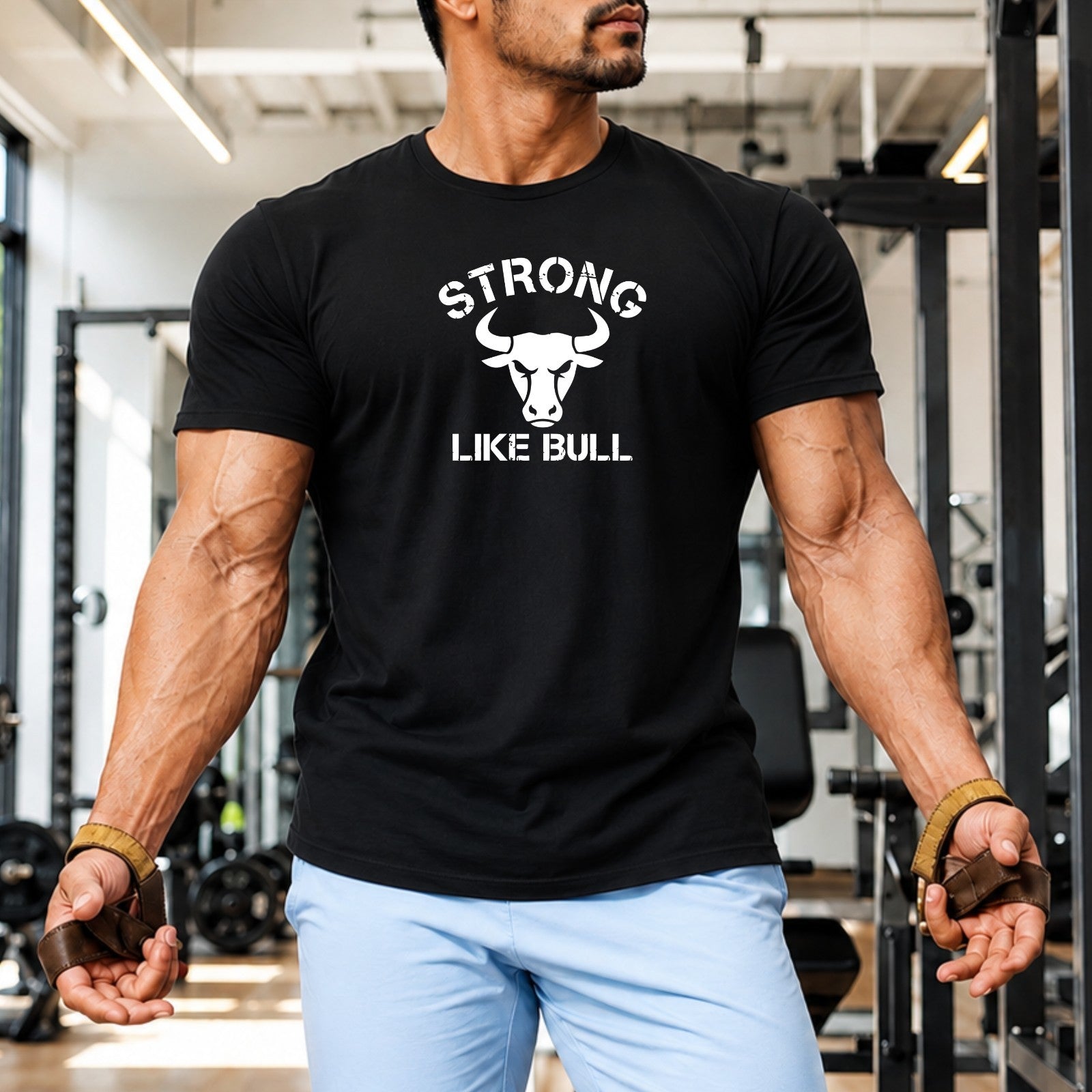 Strong Bull Gym T Shirt Bodybuilding Workout Fitness Training Muscle Top UK