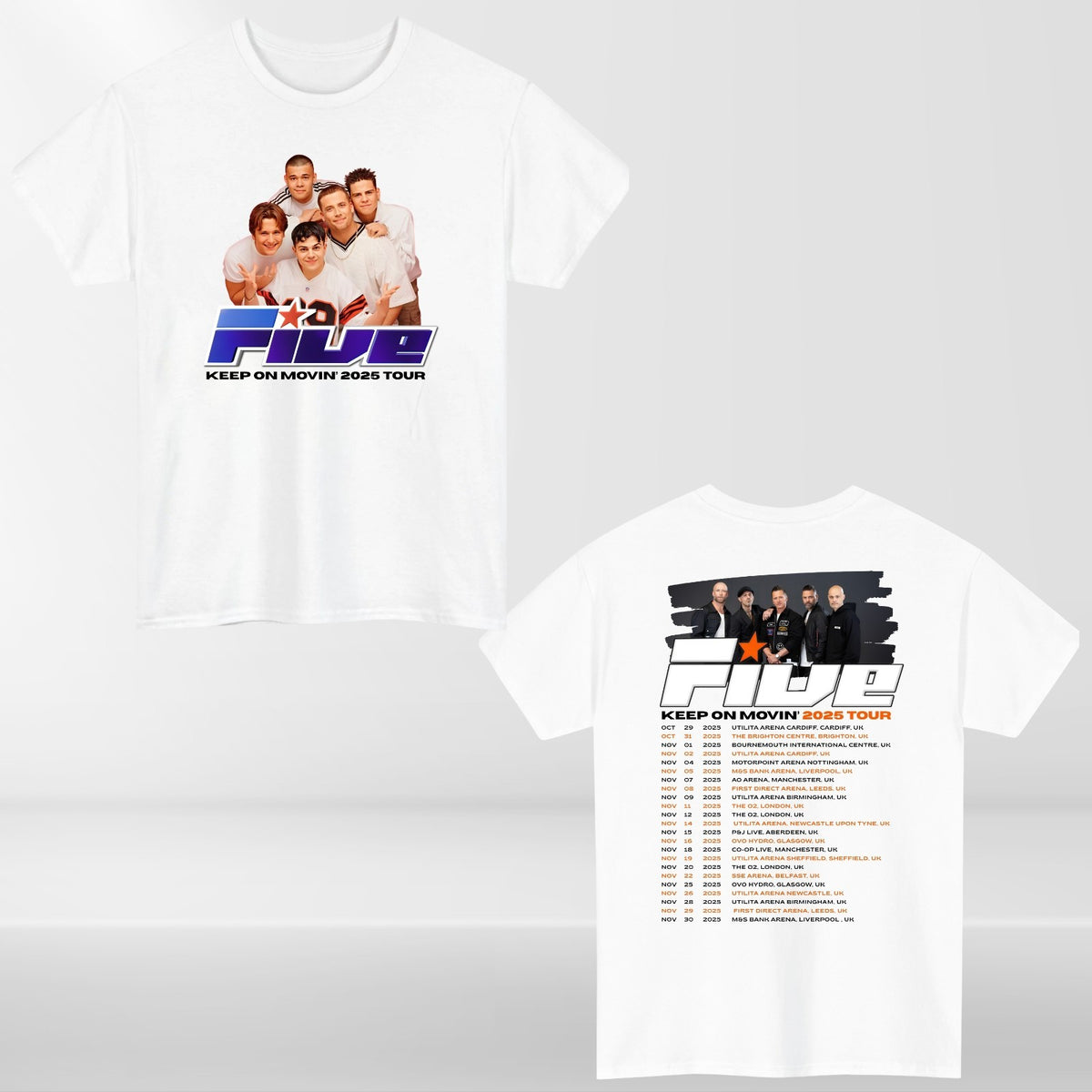 Five Band Concert T-Shirt Keep On Moving 2025 Tour t tshirt Retro Pop Gift Top