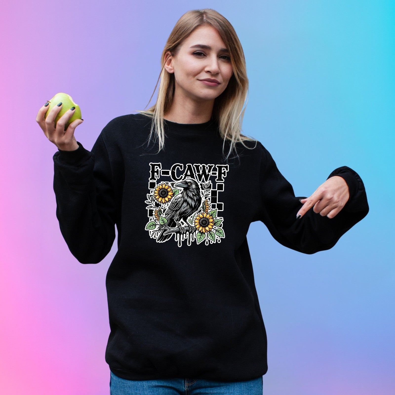 F-CAW-F Sarcastic Chicken Sweatshirt Printed Funny Gothic Gift Crew Neck Jumper