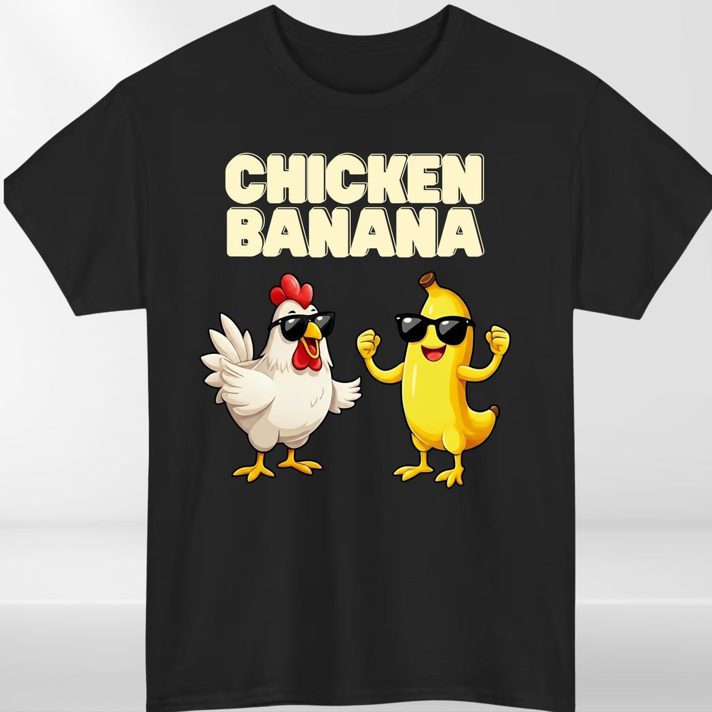 Funny Dancing Chicken Banana T-Shirt Graphic Meme Cartoon Unisex Casual Tee