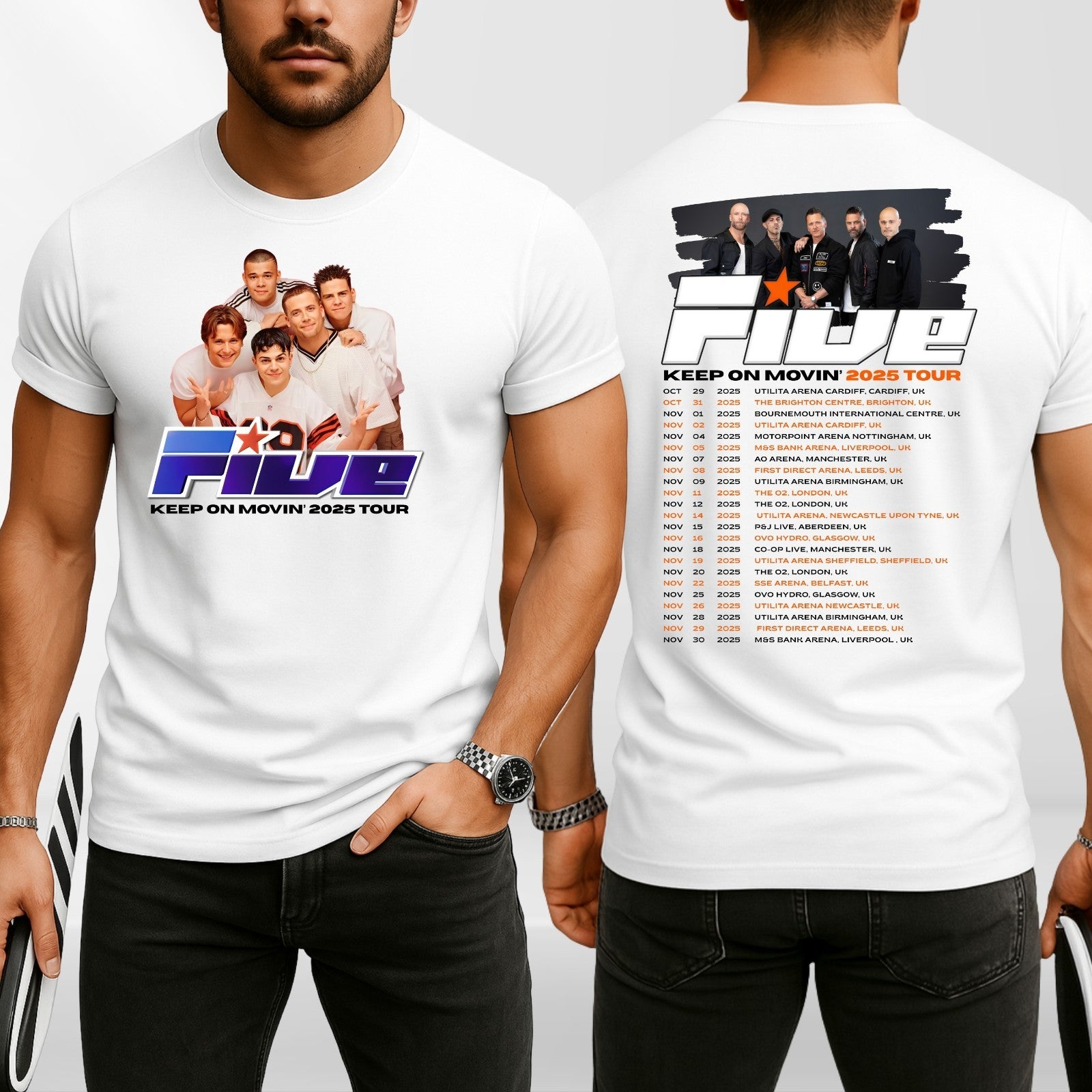 Five Band Concert T-Shirt Keep On Moving 2025 Tour t tshirt Retro Pop Gift Top