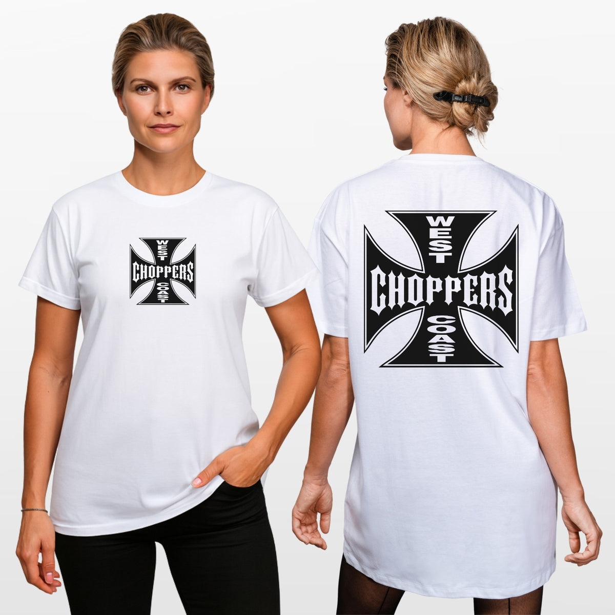 West Coast Choppers Cross Logo T Shirt Front Back Print Biker Graphic Tee