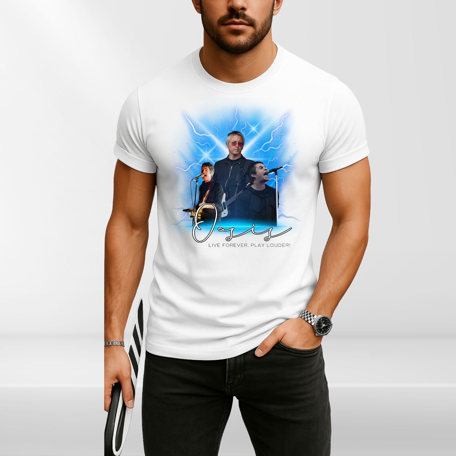 Retro Rock Band Lightning Music T-Shirt product view 2