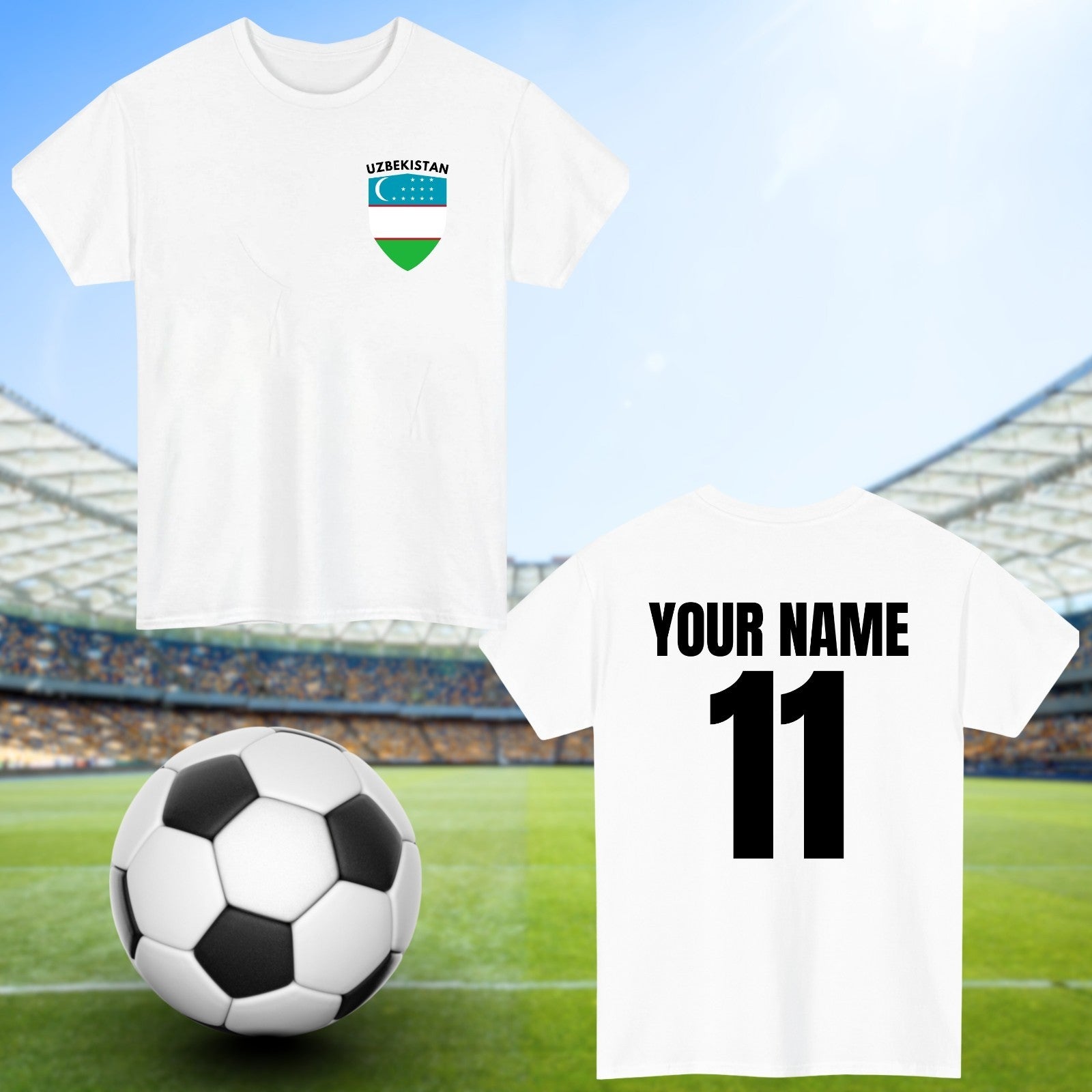 Personalised Uzbekistan Football T-Shirt Custom Name And Number Sports Lover Top