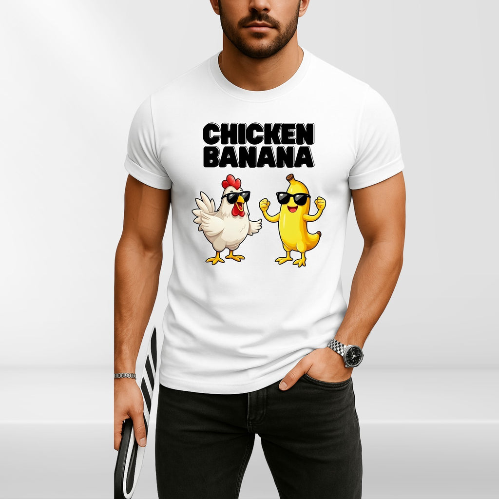 Funny Dancing Chicken Banana T-Shirt Graphic Meme Cartoon Unisex Casual Tee