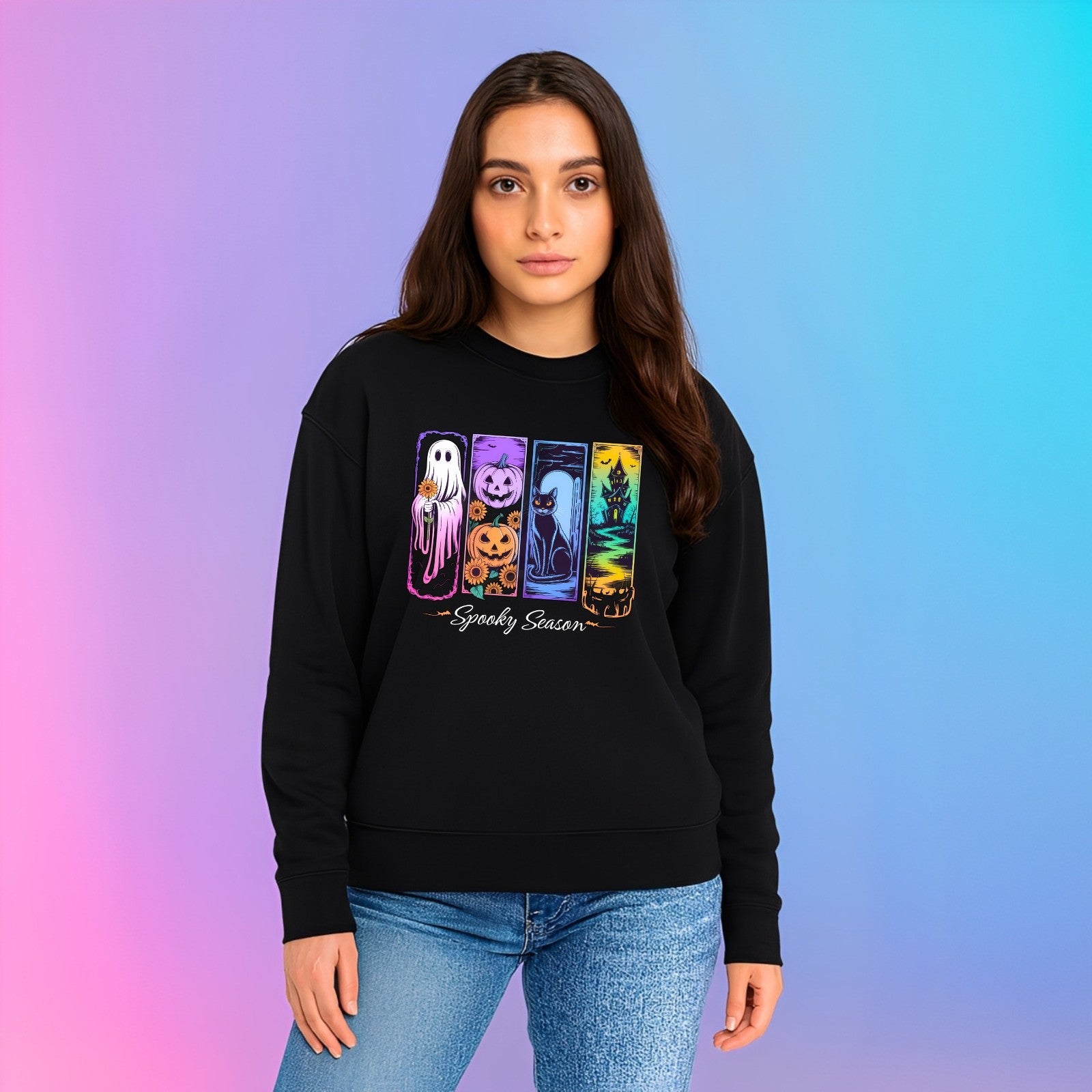 Spooky Season Jumper | Cute Halloween Sweatshirt | Ghost Pumpkin Cat Design | Au