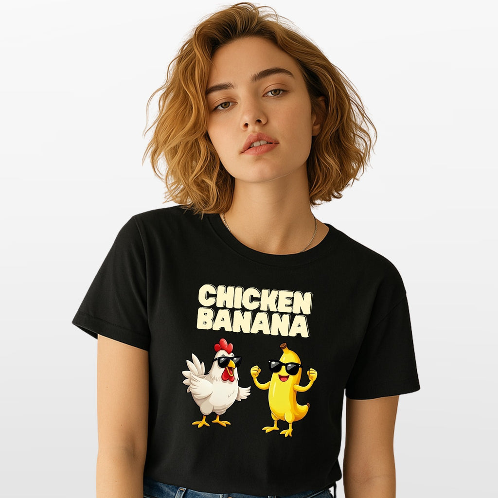 Funny Dancing Chicken Banana T-Shirt Graphic Meme Cartoon Unisex Casual Tee