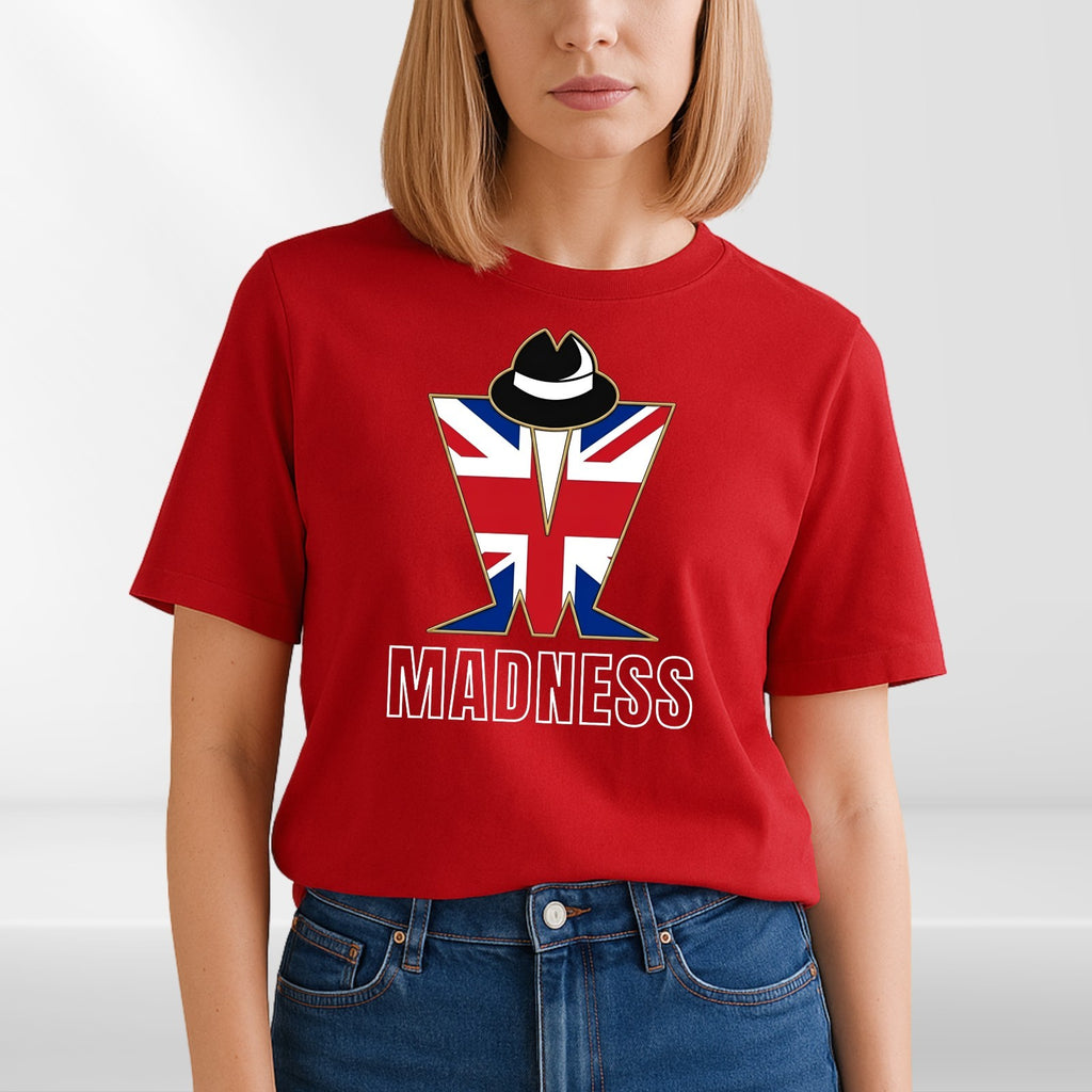 Madness Band T-Shirt Union Jack Flag Graphic Tee Retro Music Concert Top