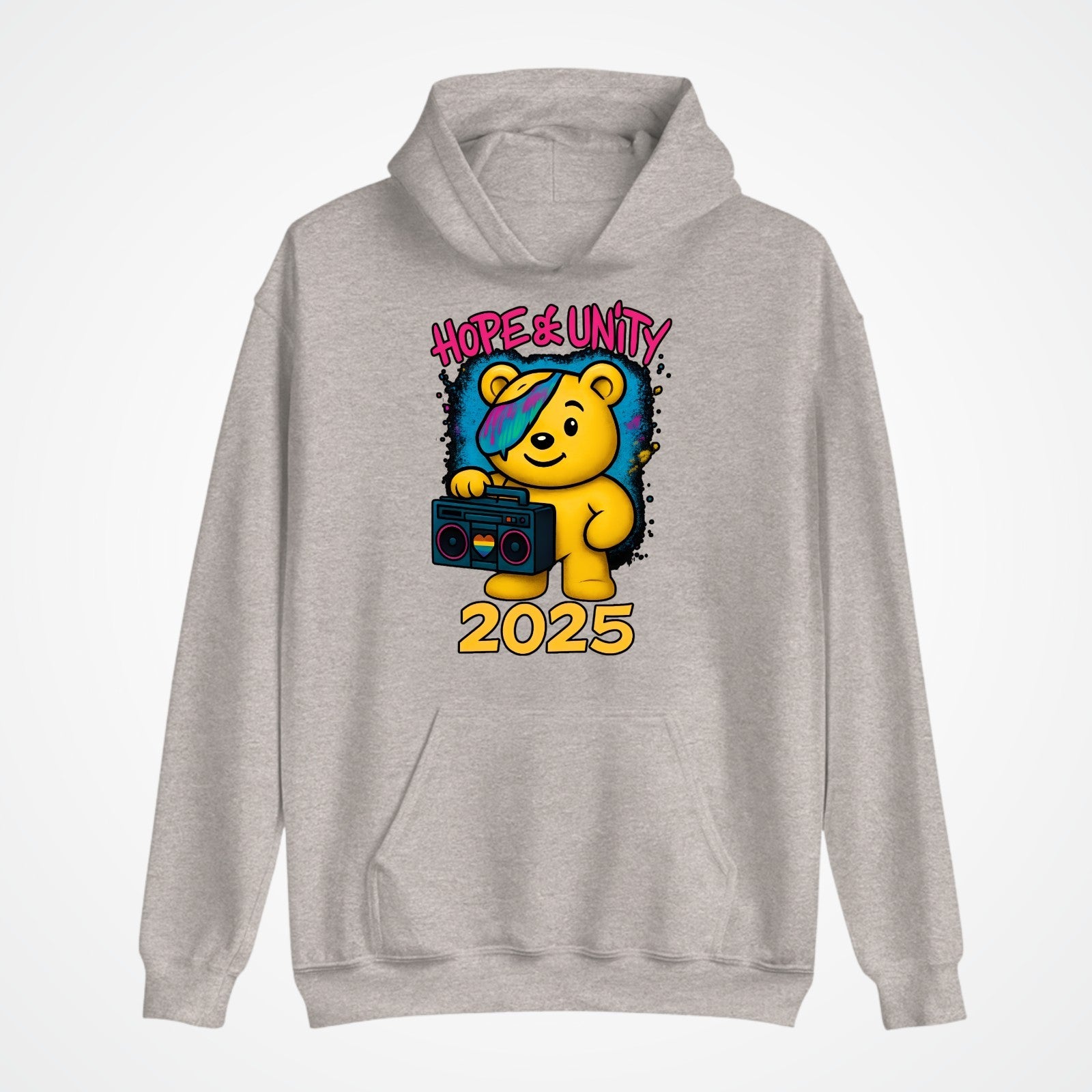 Hope & Unity 2025 Bear Hoodie | Positive Graphic Hoodie | Unisex 3Y–4XL