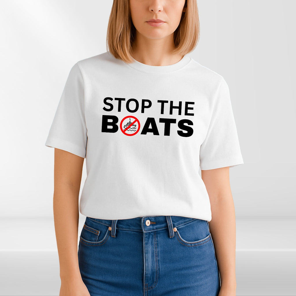 Stop The Boats Political Slogan Funny Graphic T Shirt Unisex Tee