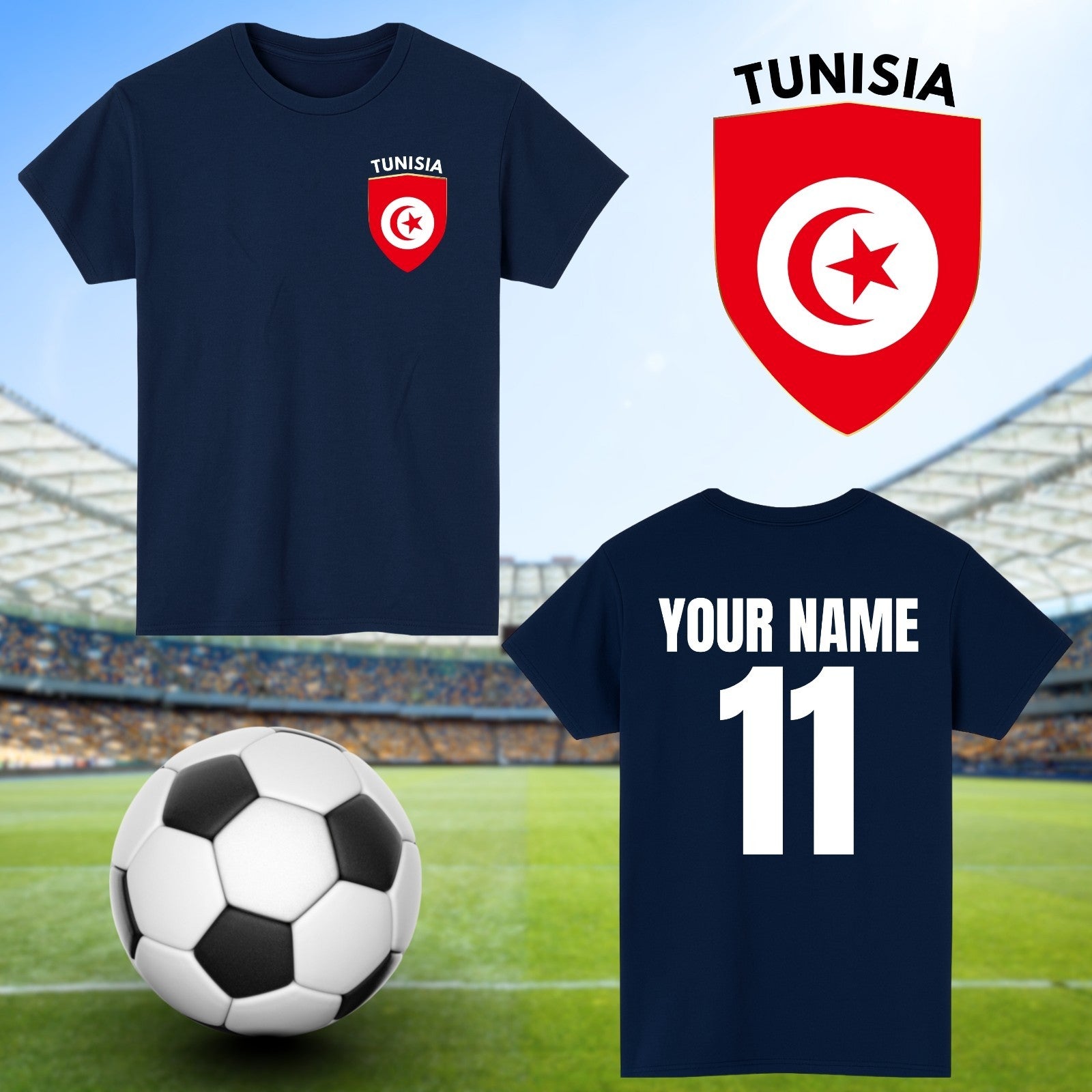 Personalised Tunisa Football T-Shirt Custom Name And Number Sports Lover Top