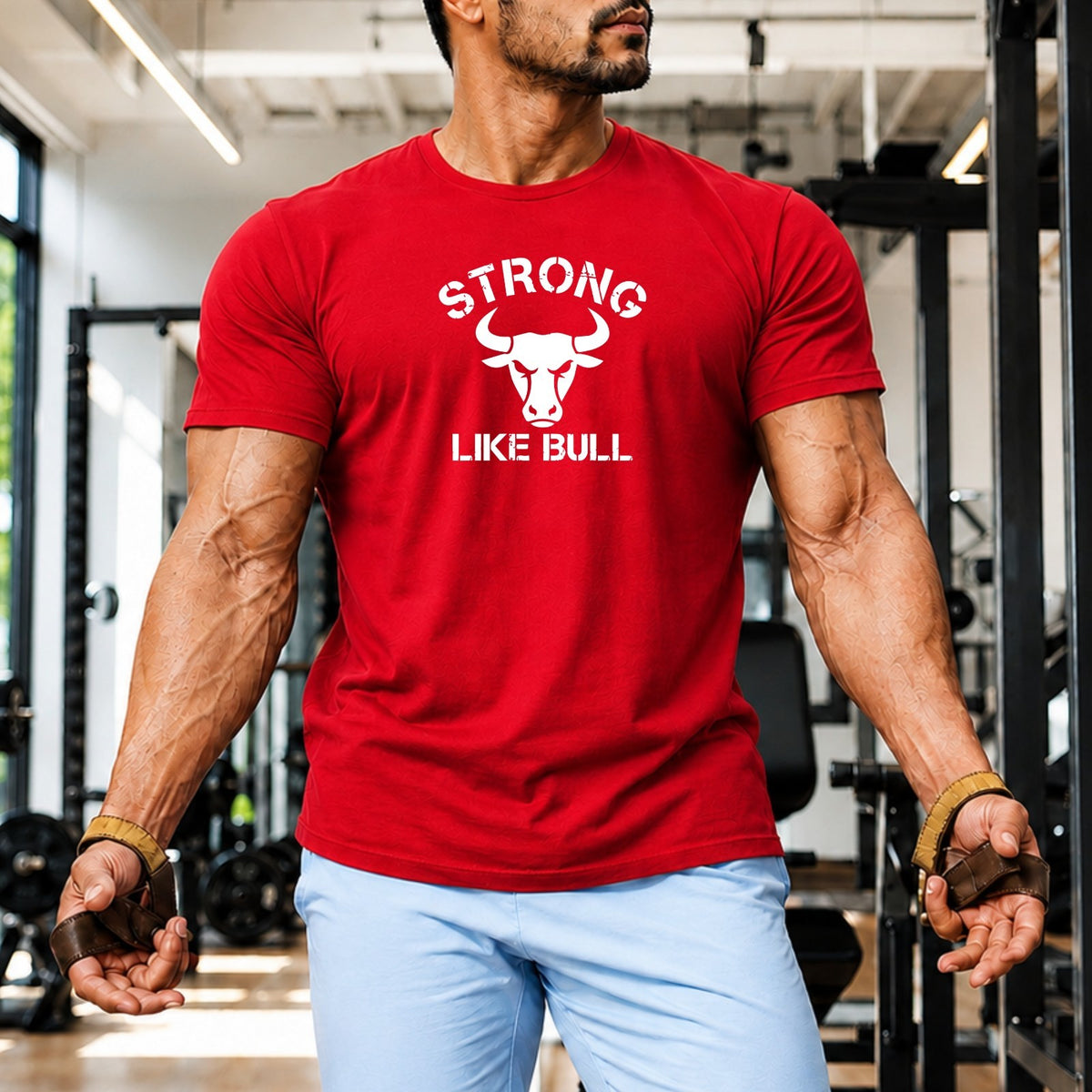 Strong Bull Gym T Shirt Bodybuilding Workout Fitness Training Muscle Top UK