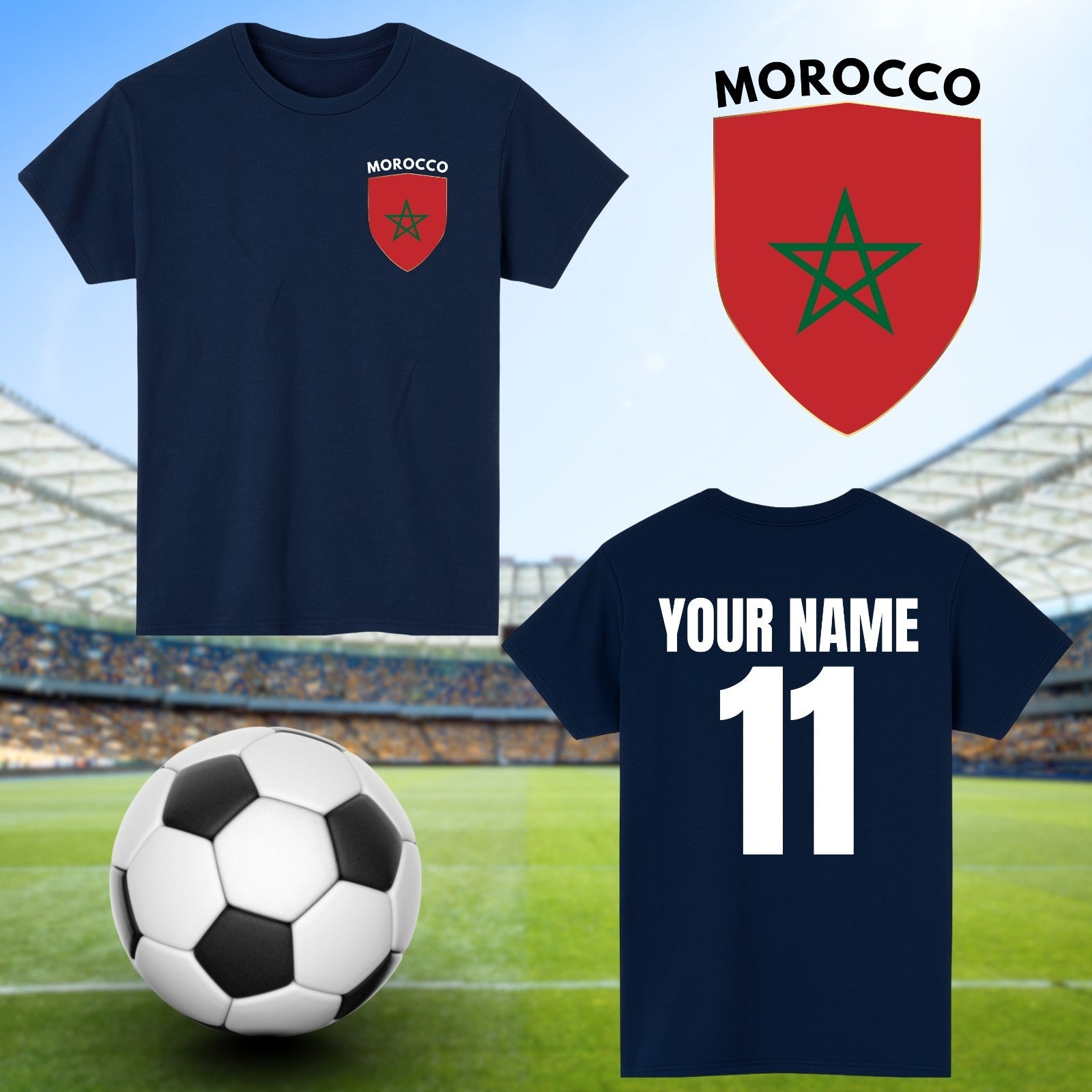 Personalised Morocco Football T-Shirt Custom Name And Number Sports Lover Top