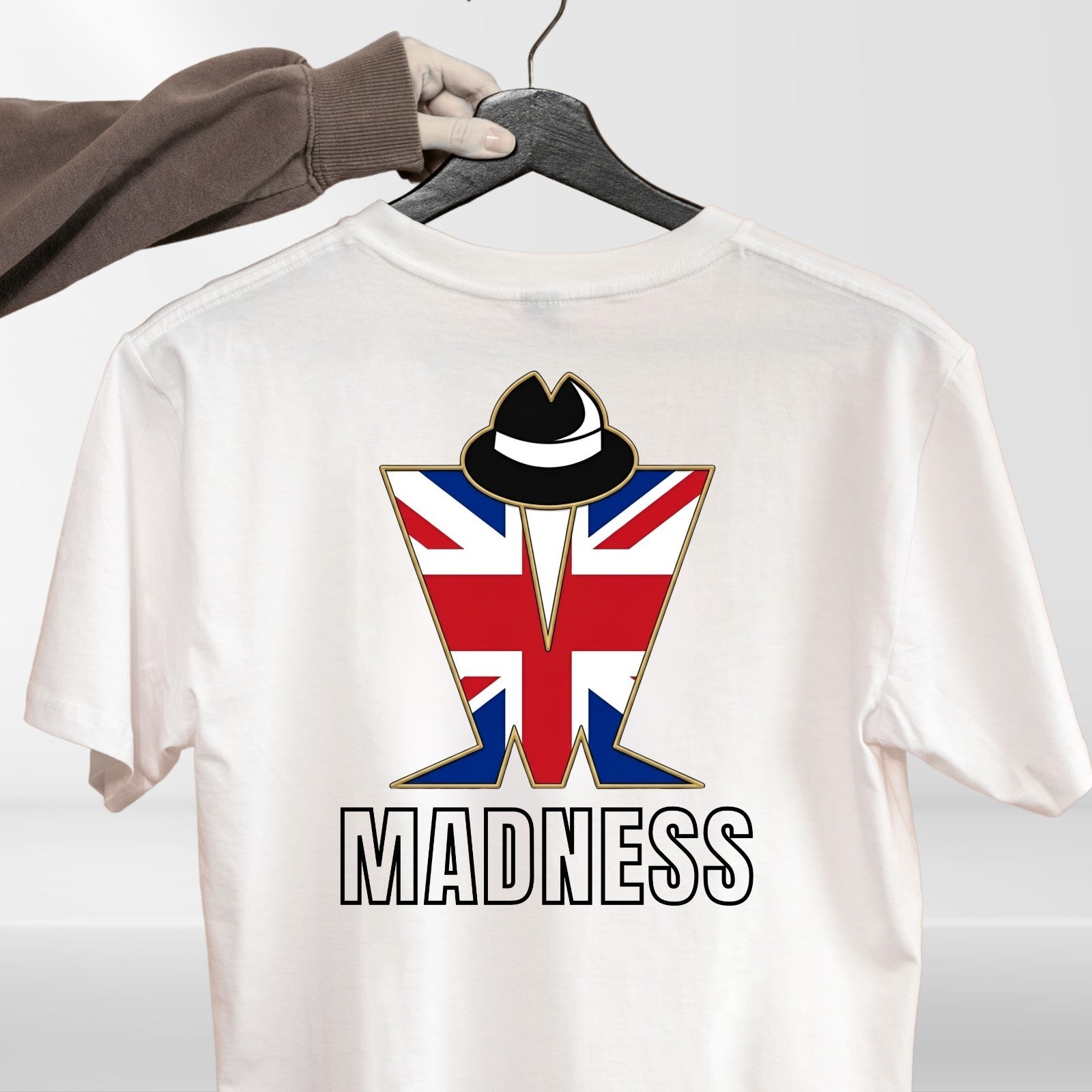 Madness Band T-Shirt Union Jack Flag Graphic Tee Retro Music Concert Top