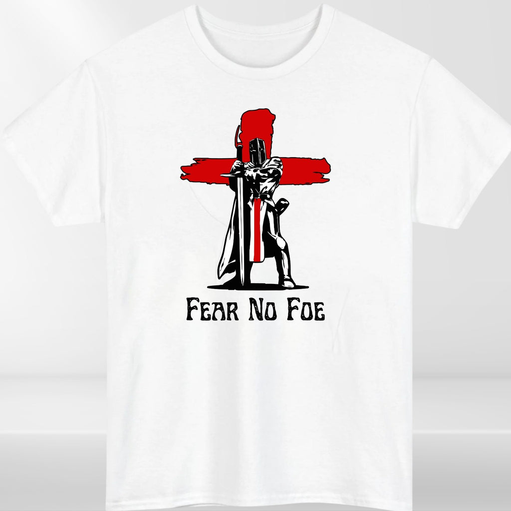 Fear No Foe Knight England Cross T-Shirt White Cotton Unisex Patriotic Top